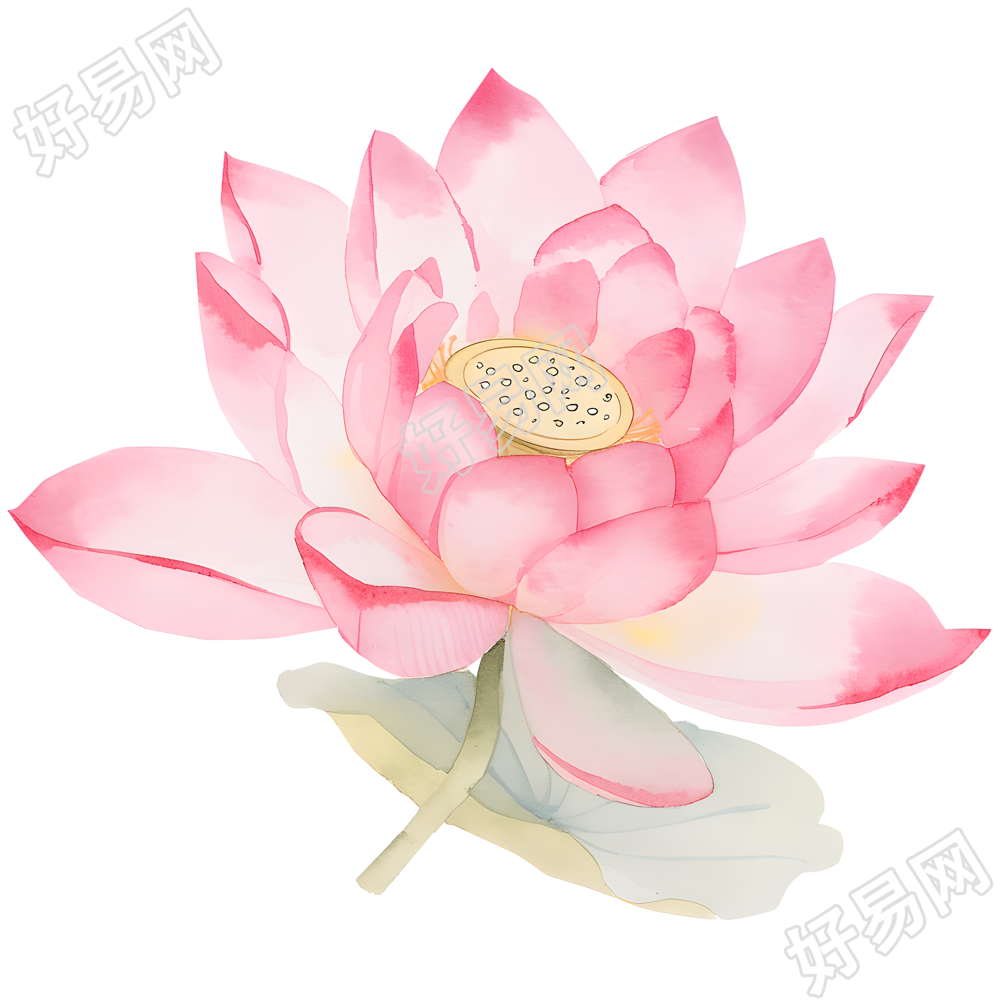 粉色莲花水彩风插画
