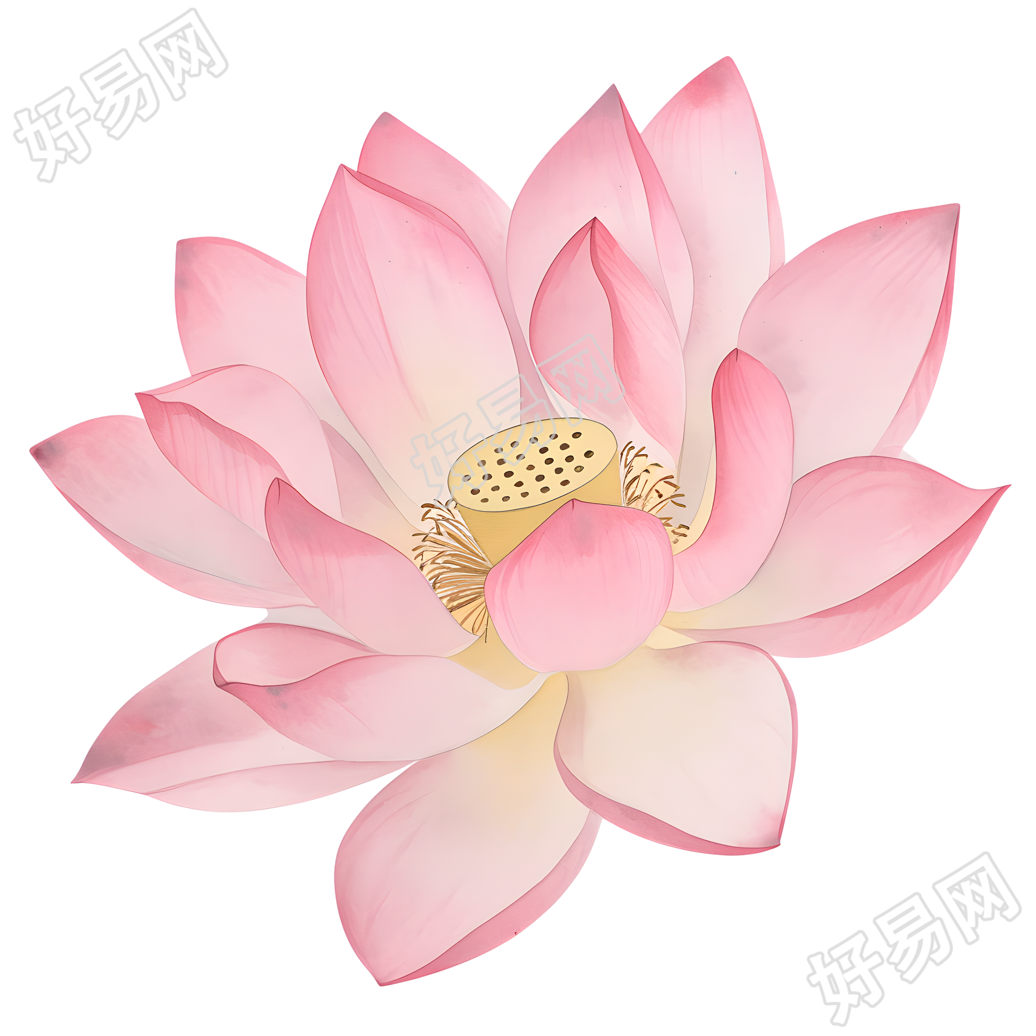 夏天粉色莲花唯美插图