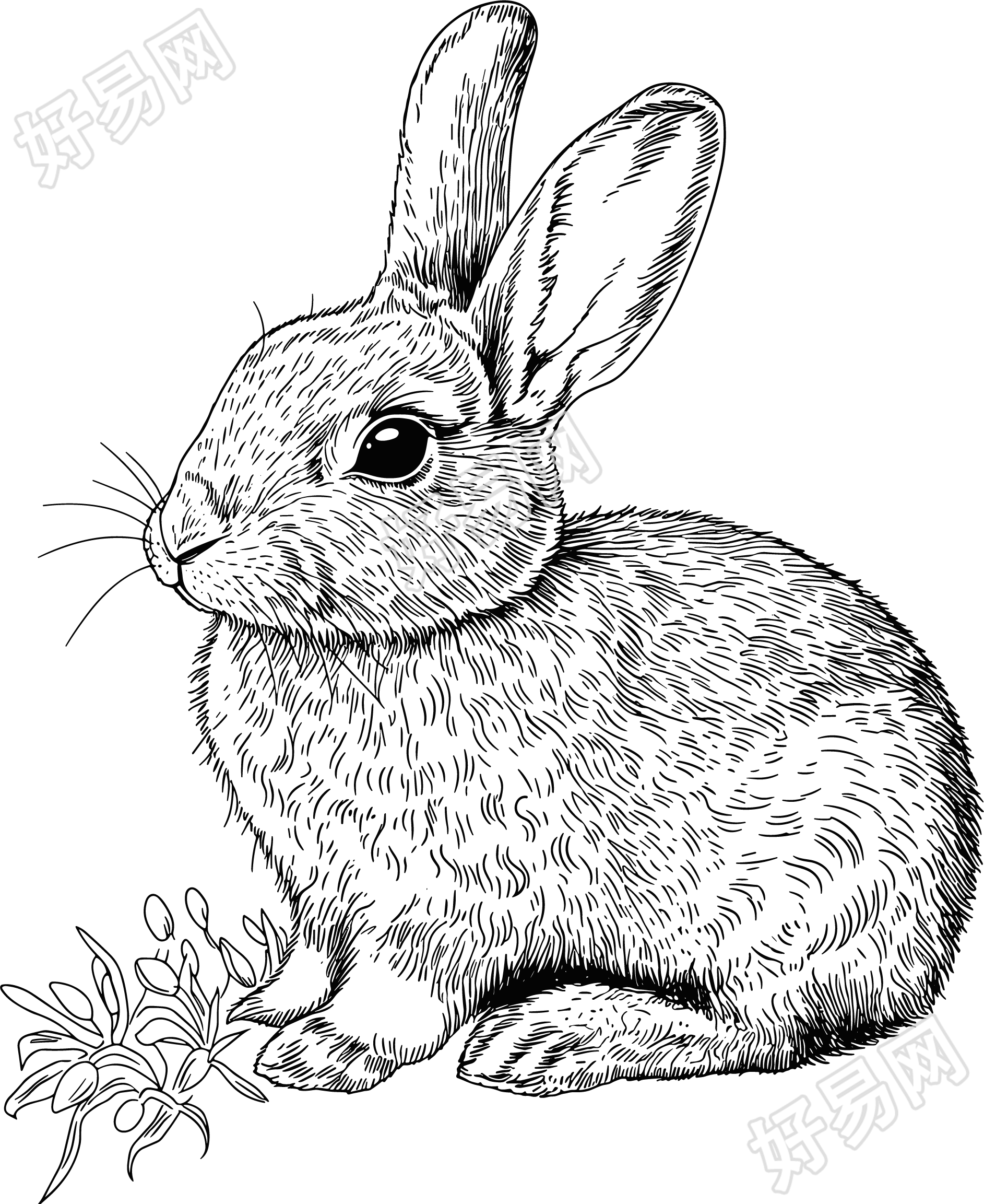 小白兔素描插图