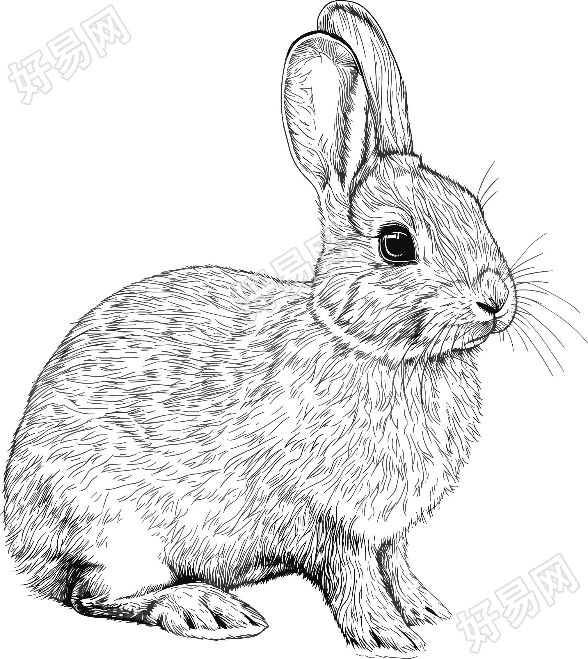 小白兔素描插画素材