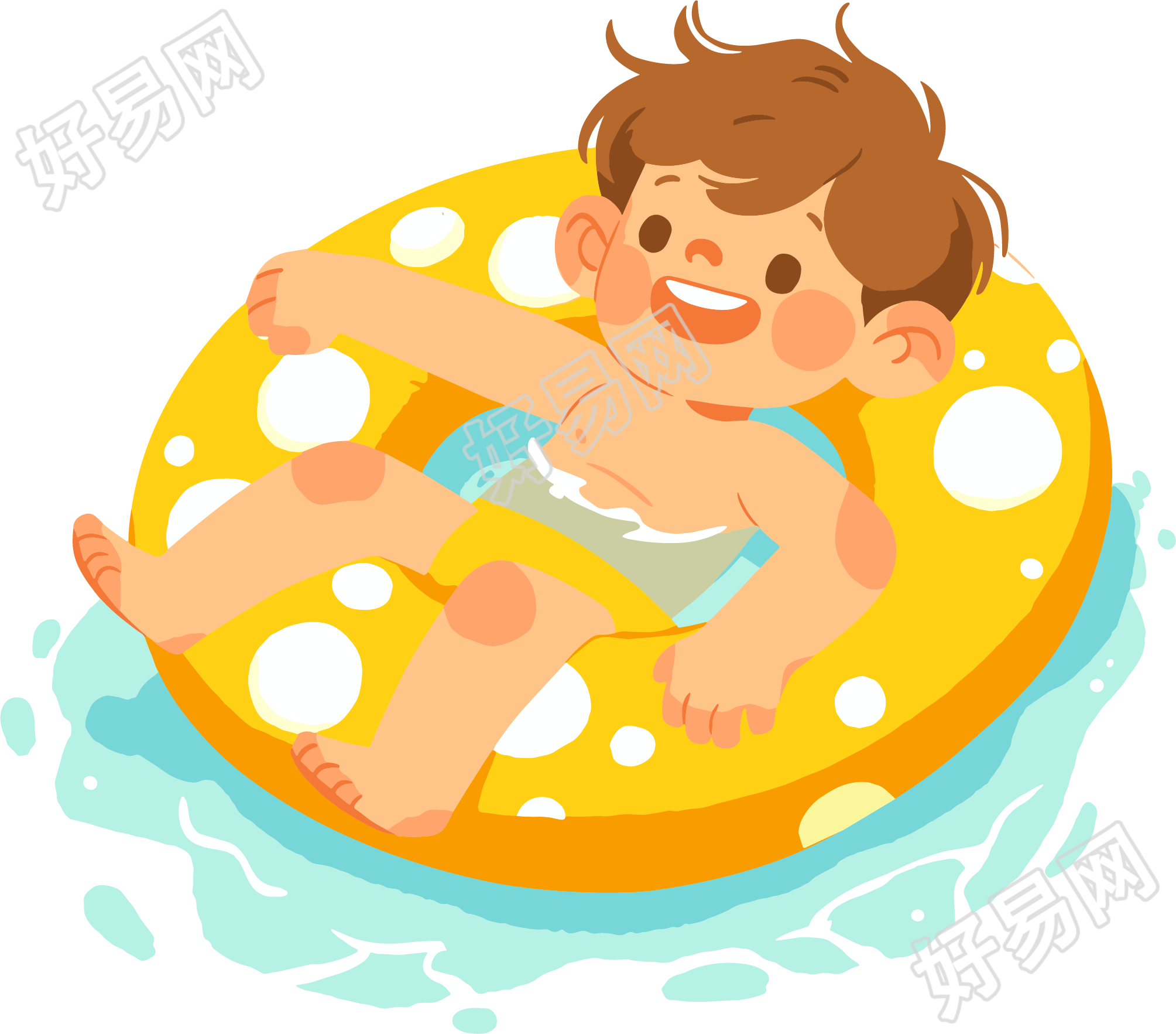 男孩游泳插画设计元素