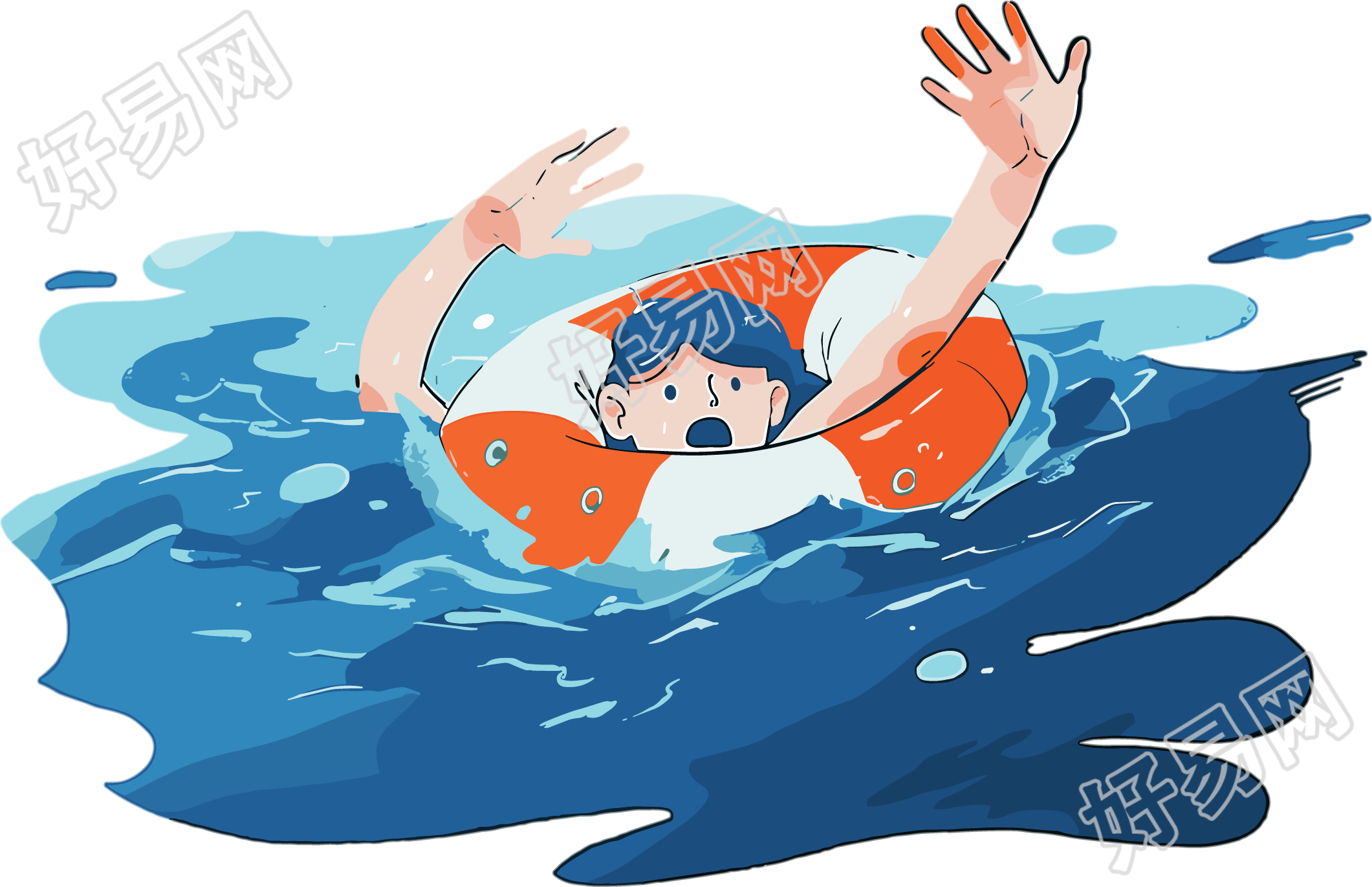 溺水男孩安全教育插画