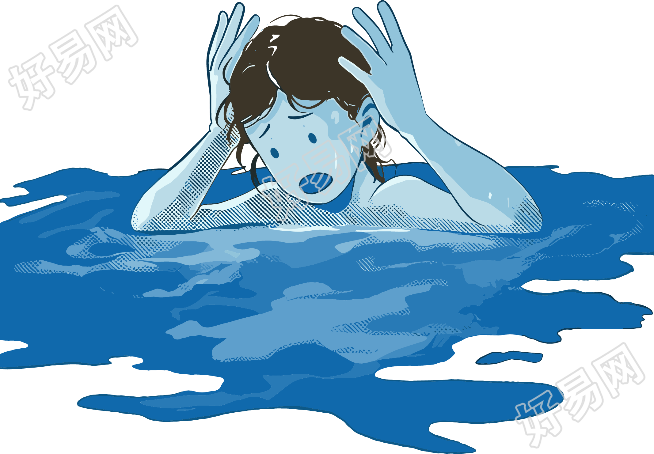 溺水男孩插画设计元素