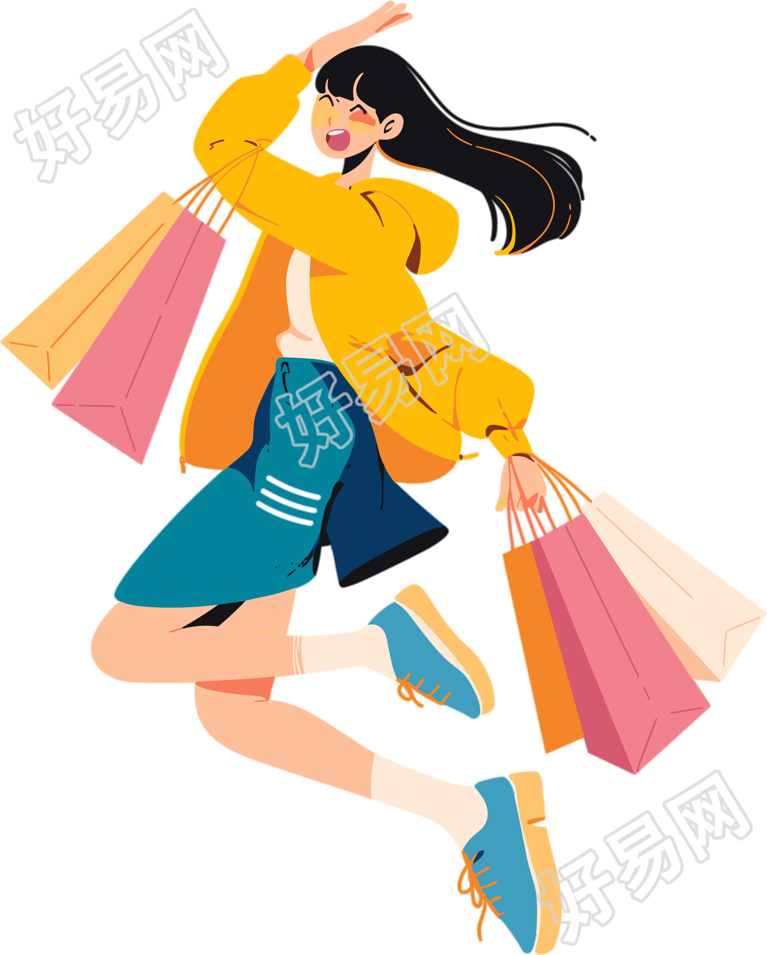 购物女孩卡通插画