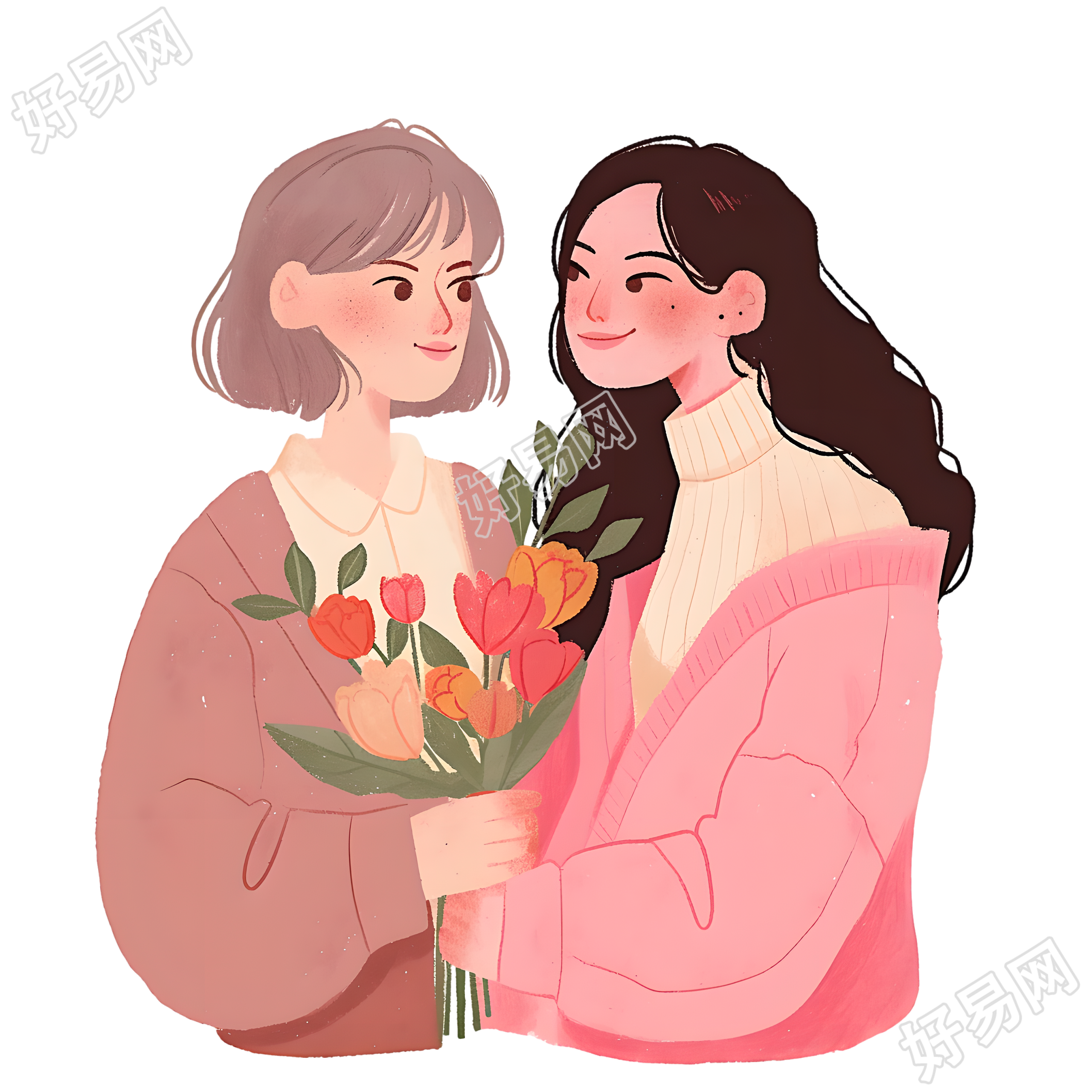 母女透明背景插画