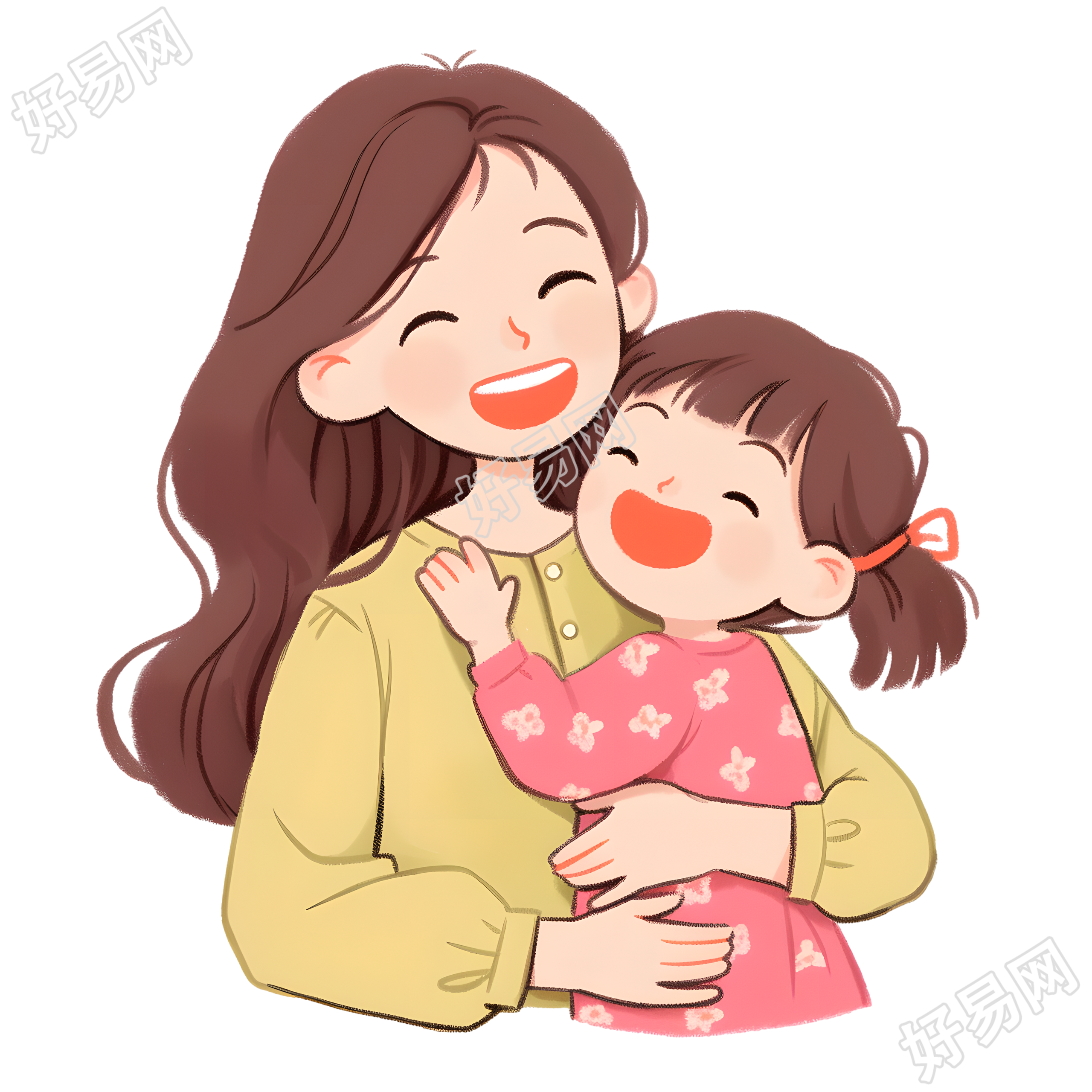 母女插画设计元素