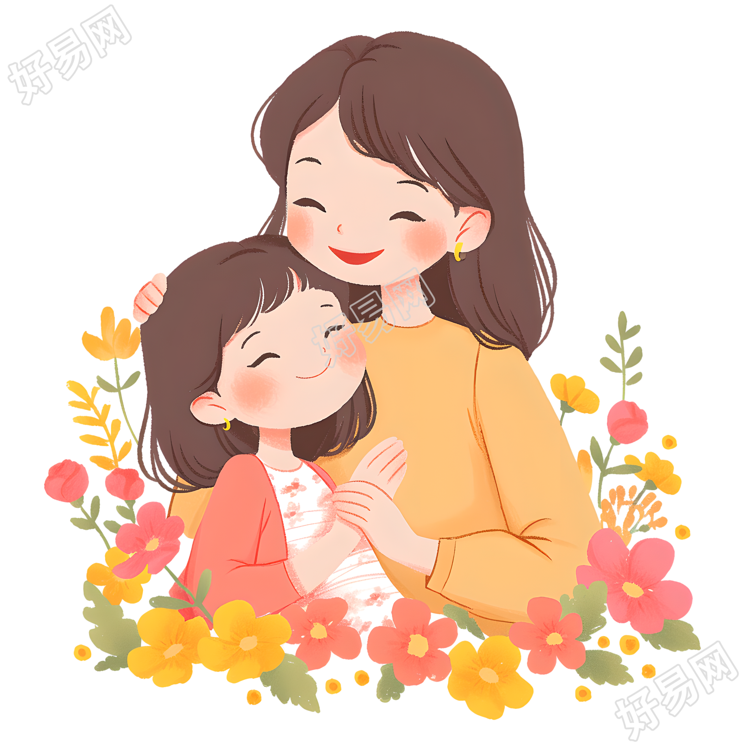 母女微笑插画