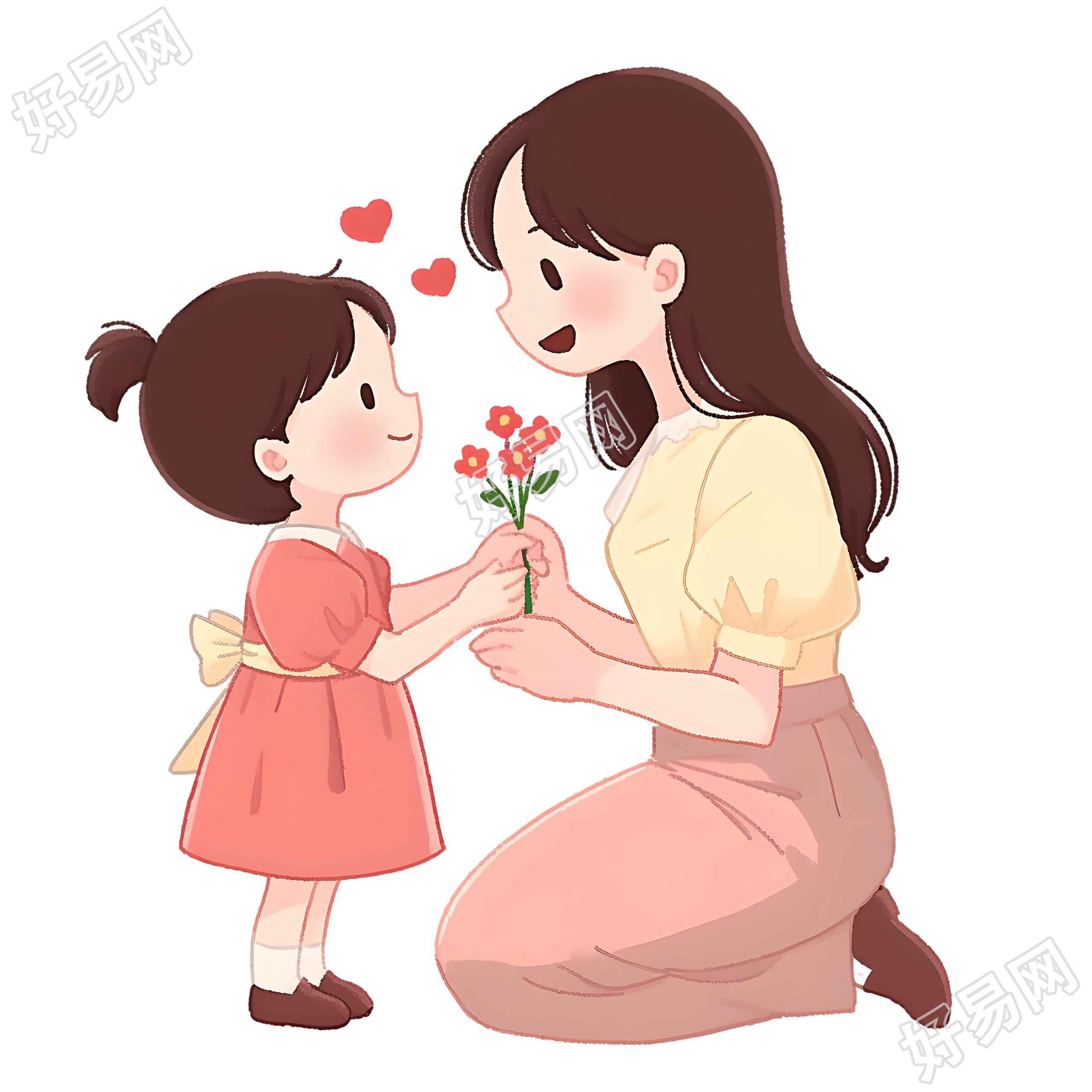 母女粉色小花插图