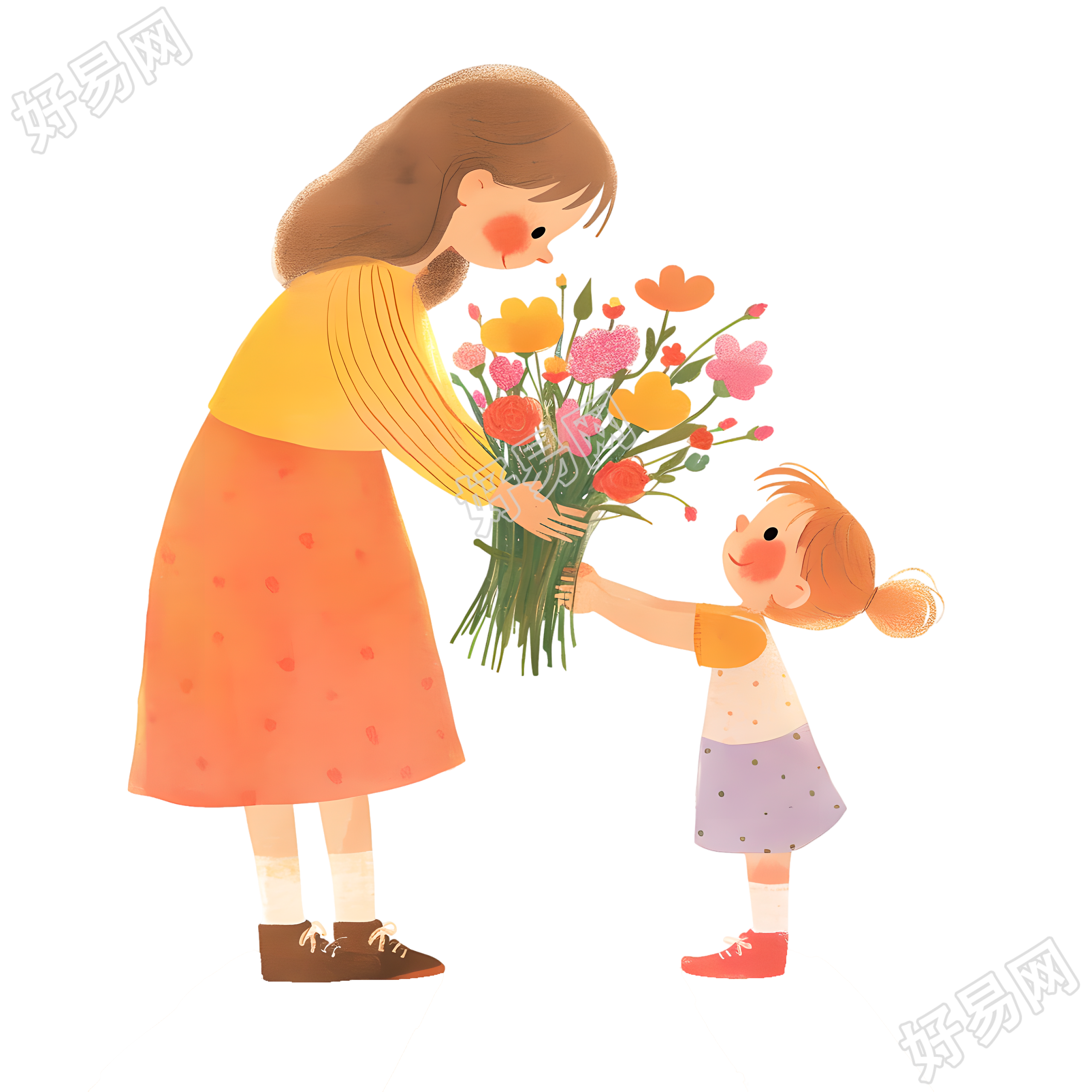 母女彩色插图