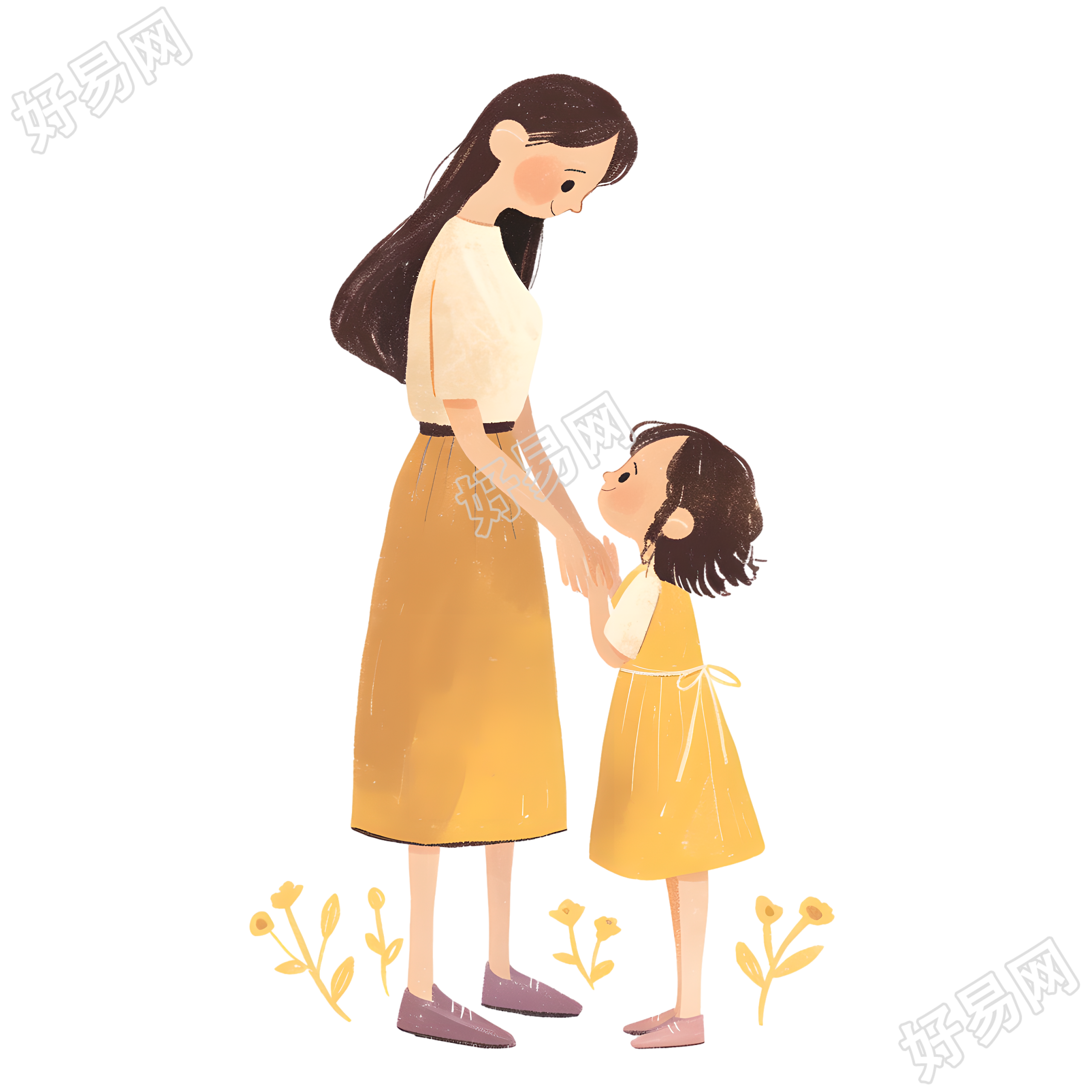 母女彩铅风格插图