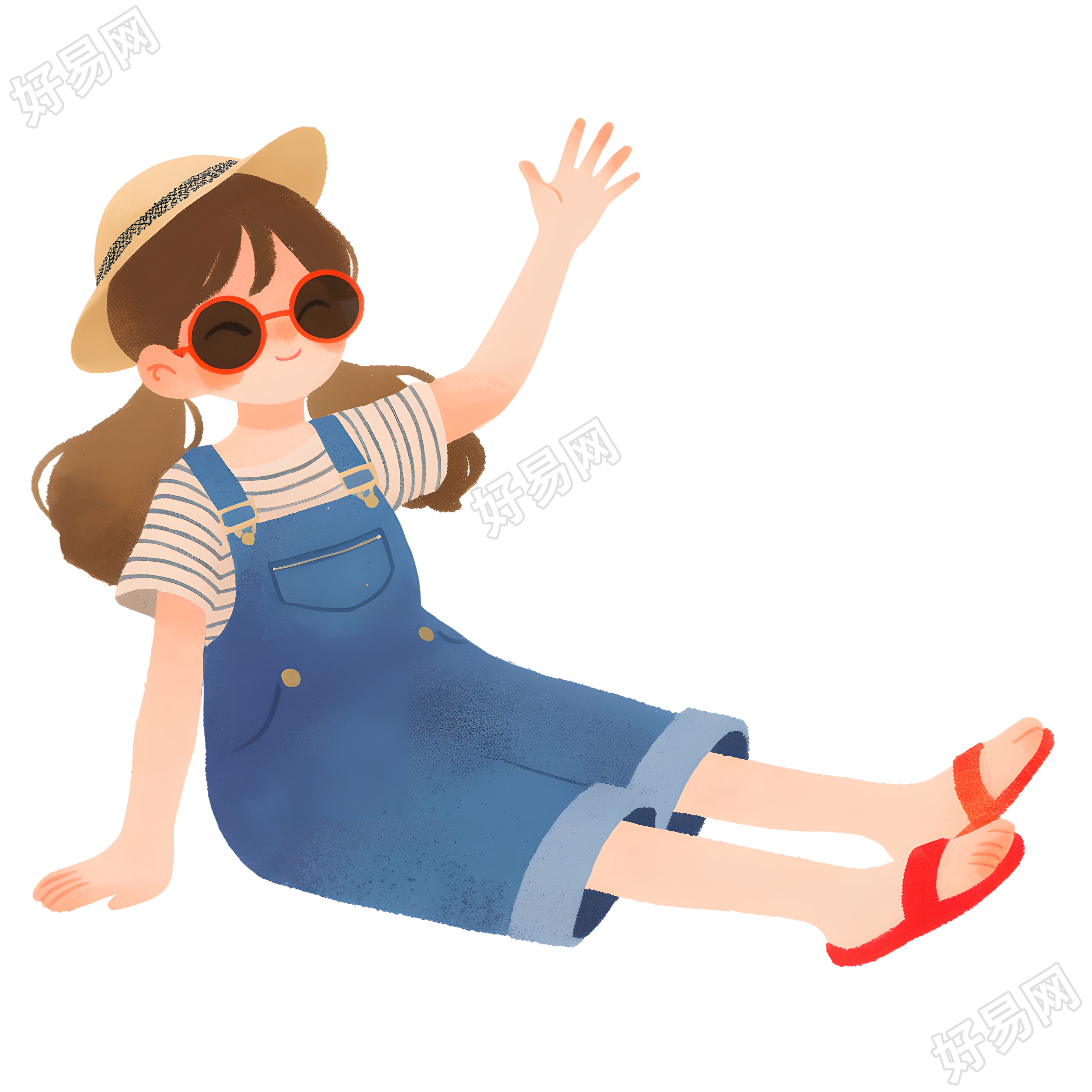 海边旅游女孩卡通插画