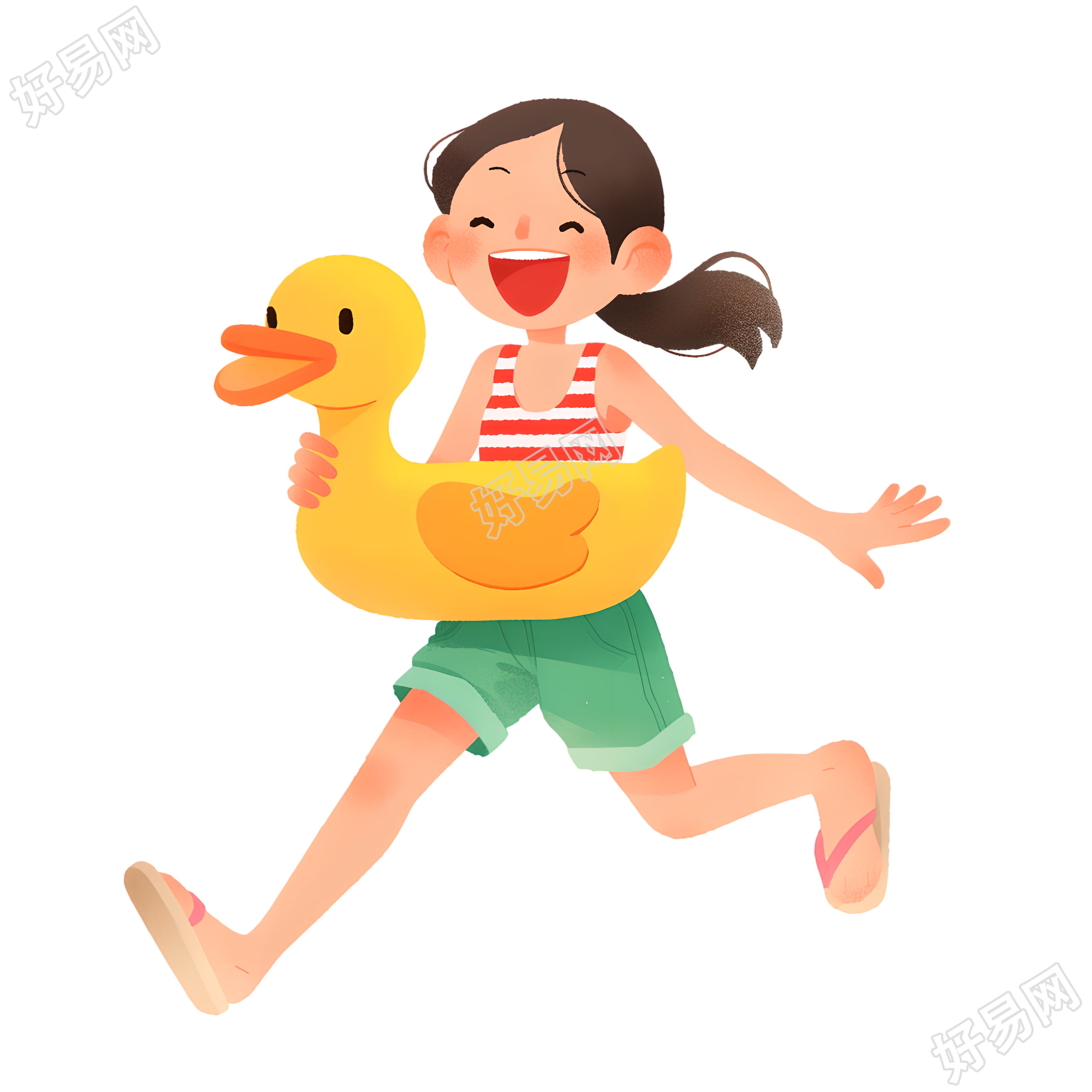 海边旅游开心女孩插画