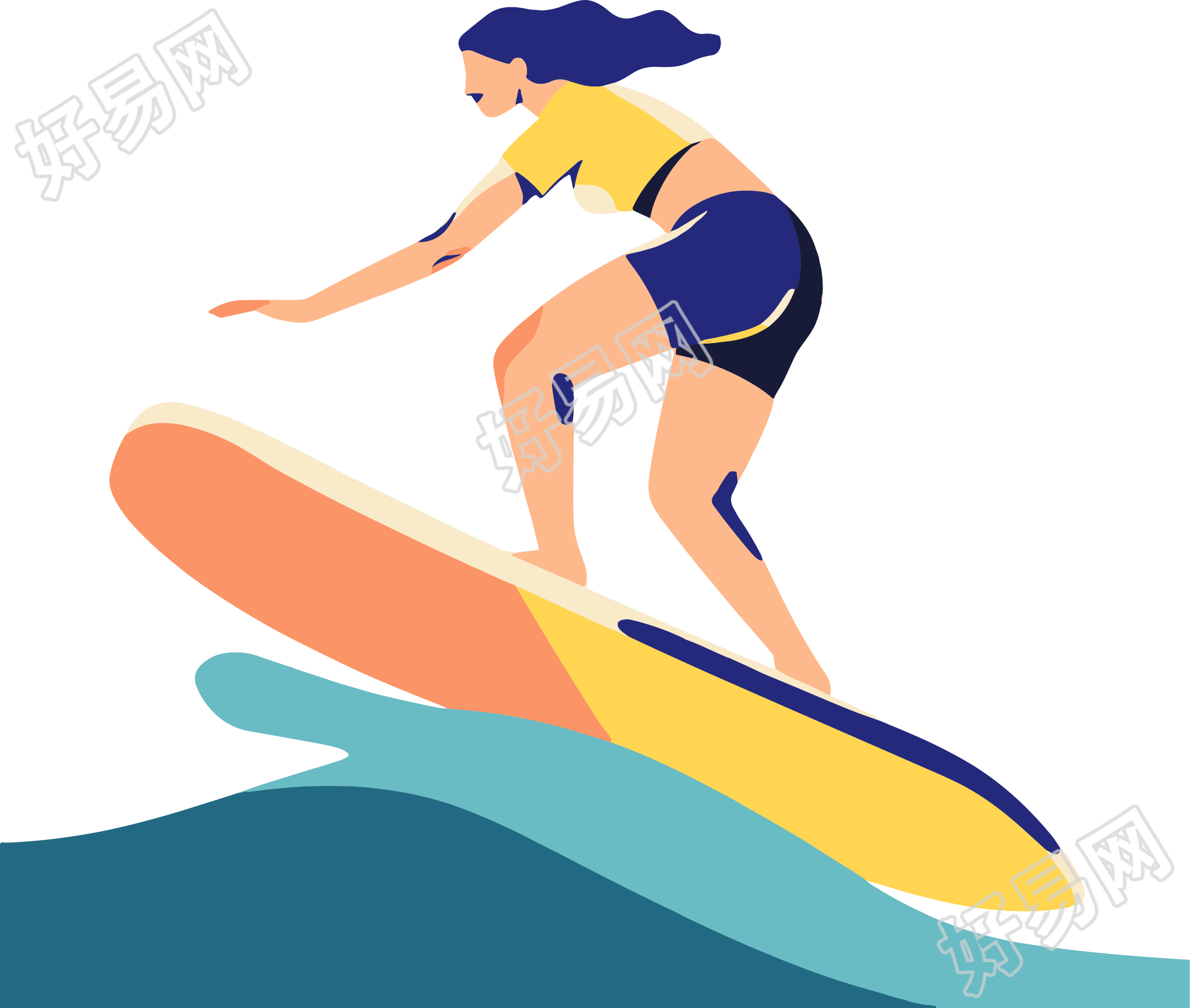 冲浪女生透明背景插画