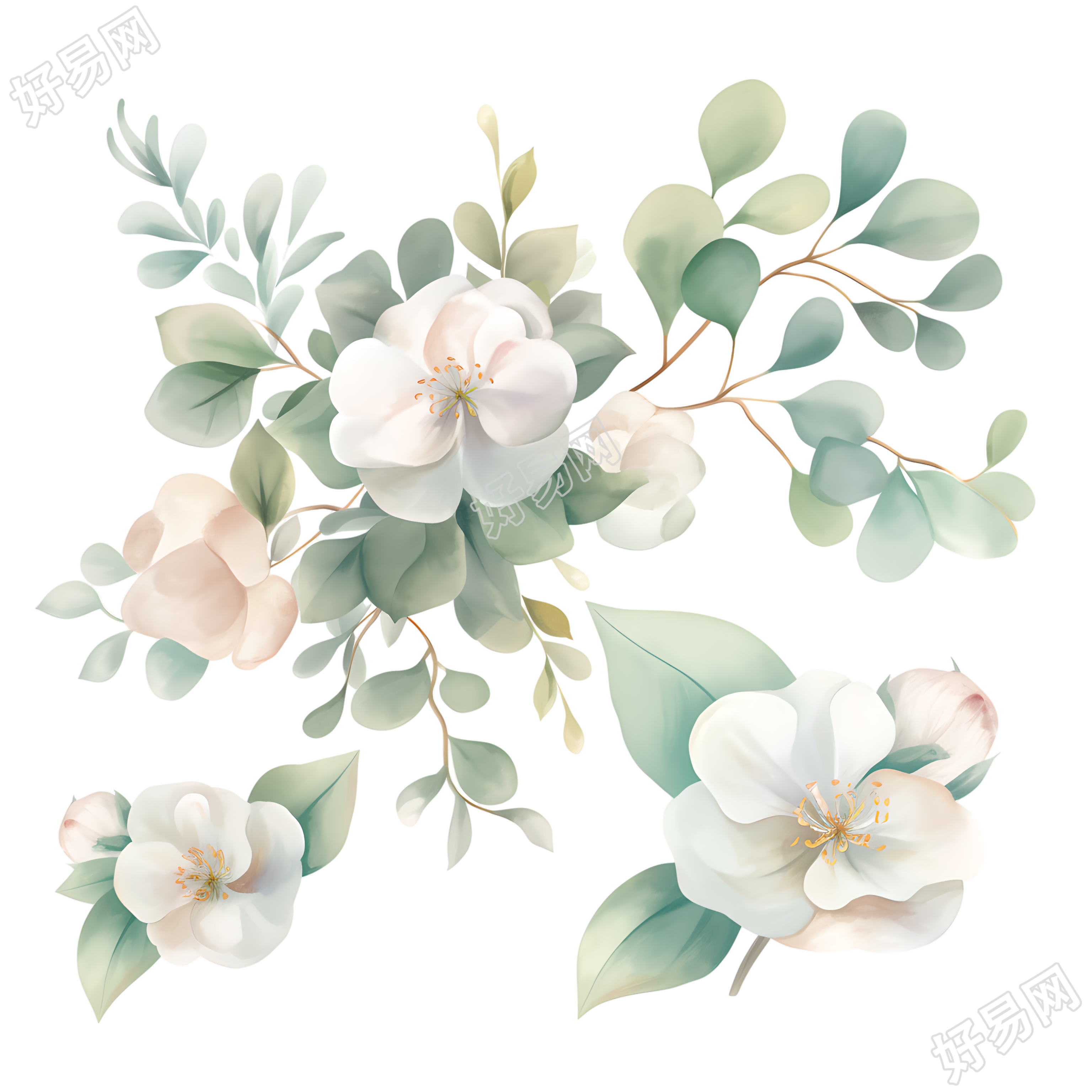 水彩植物简约插图