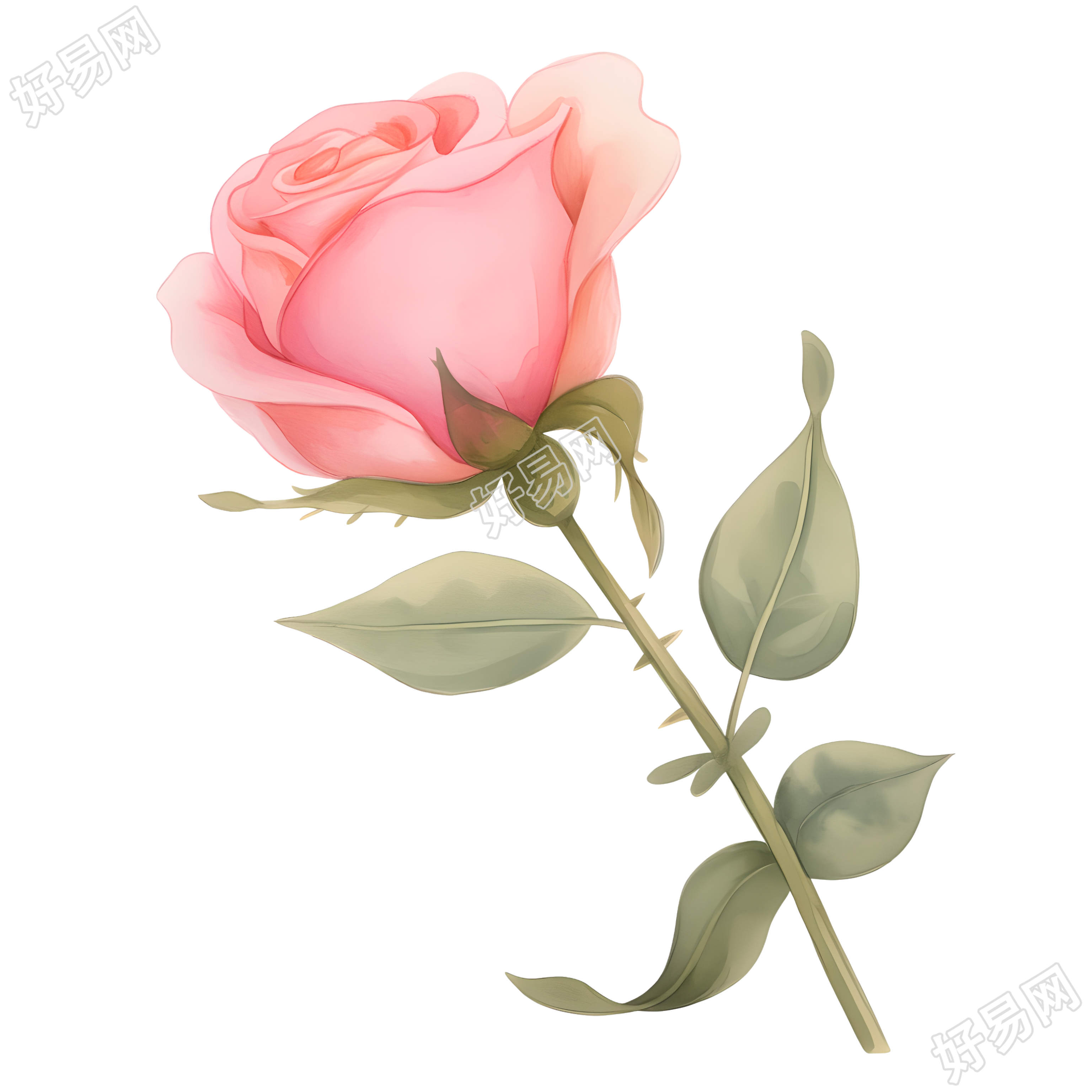 水彩植物玫瑰花插图