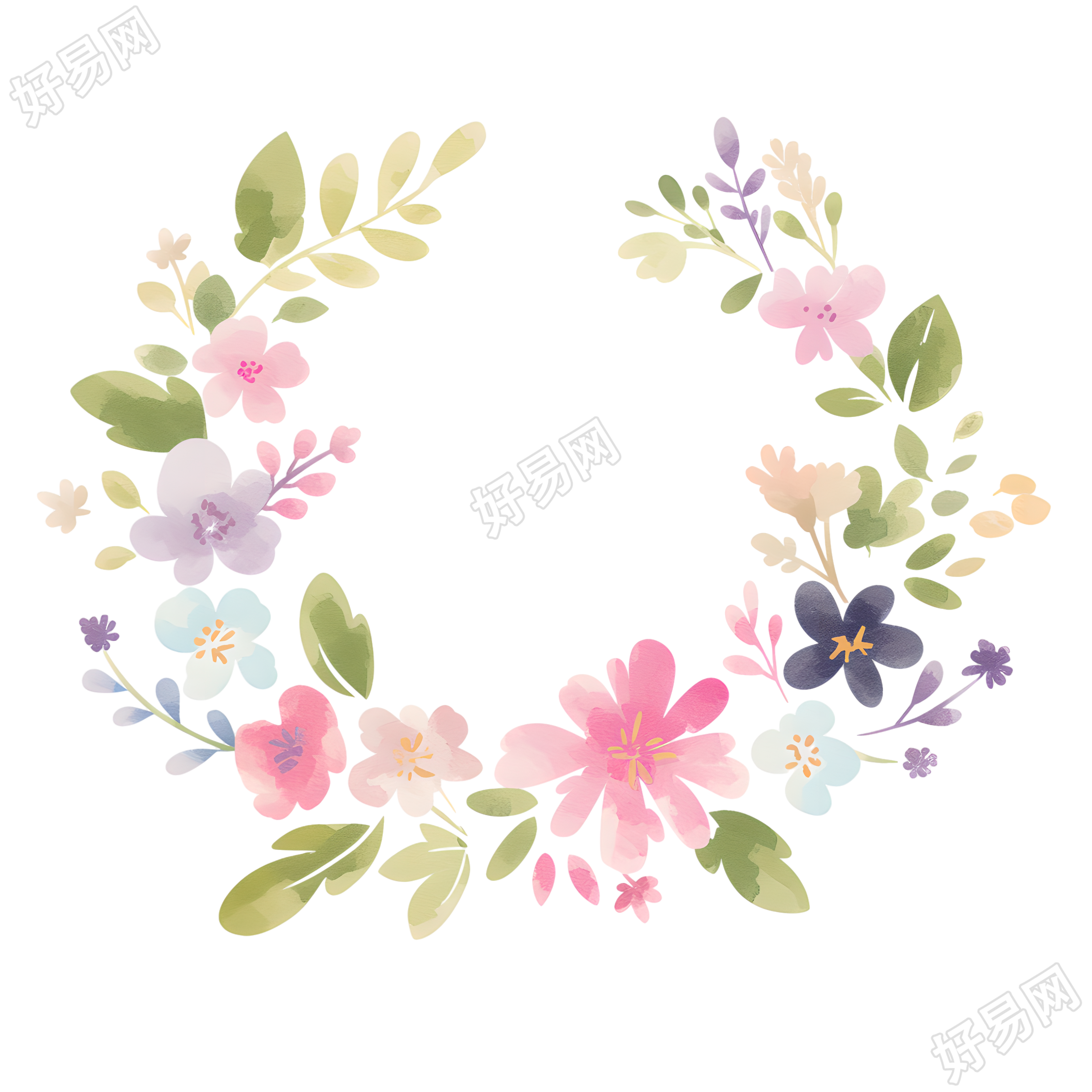水彩植物花环素材