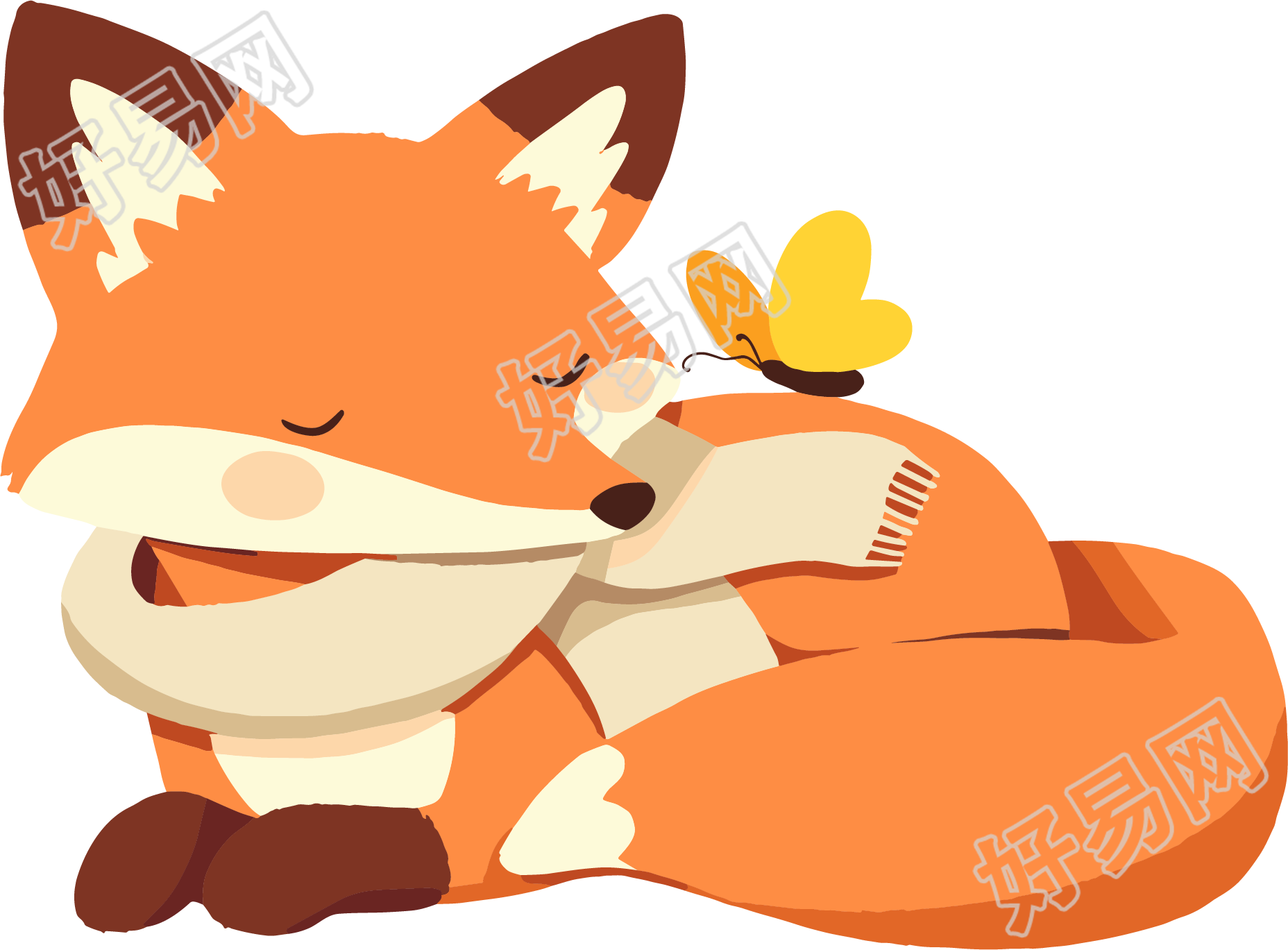 狐狸睡觉矢量插图