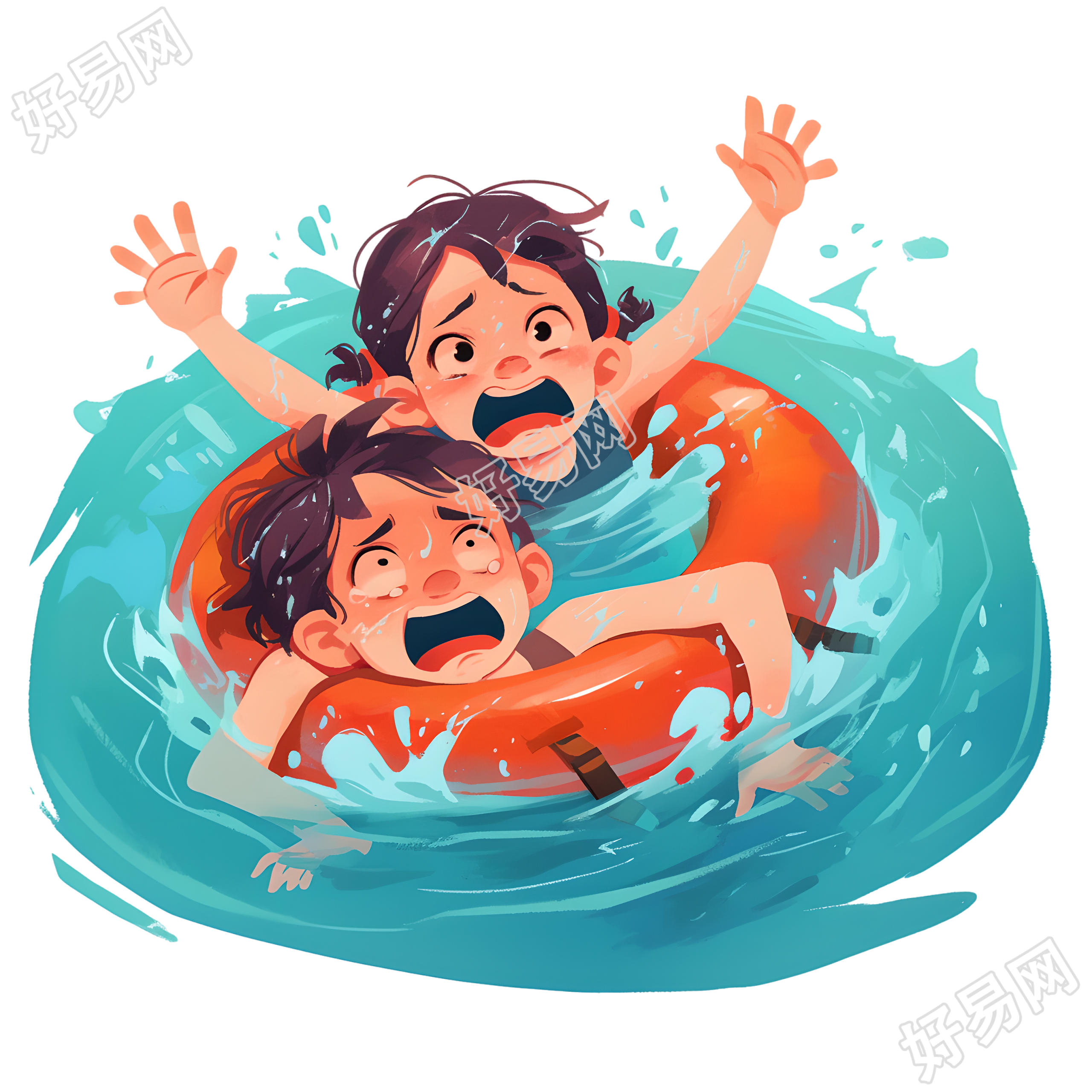 溺水插画素材