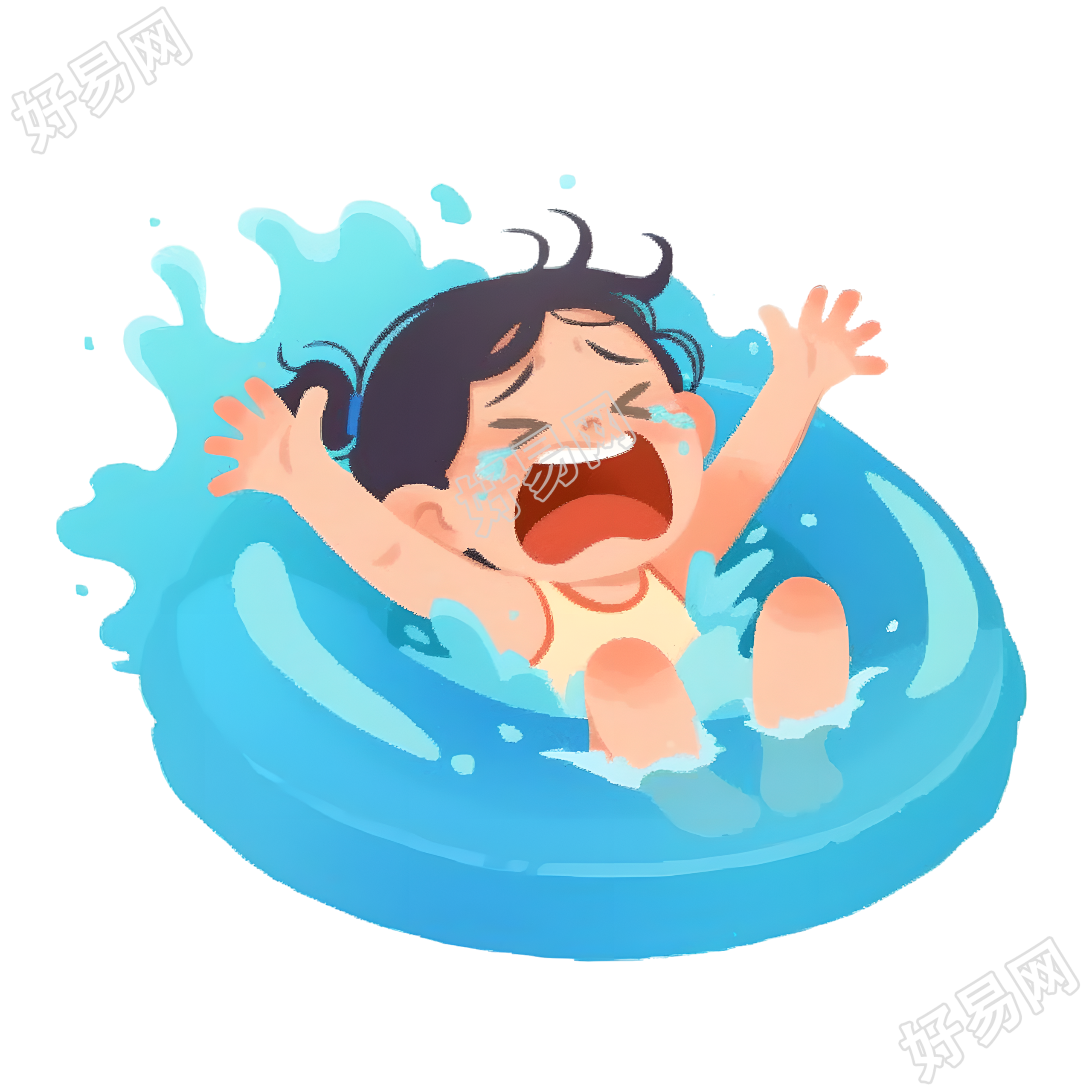 溺水女孩插画