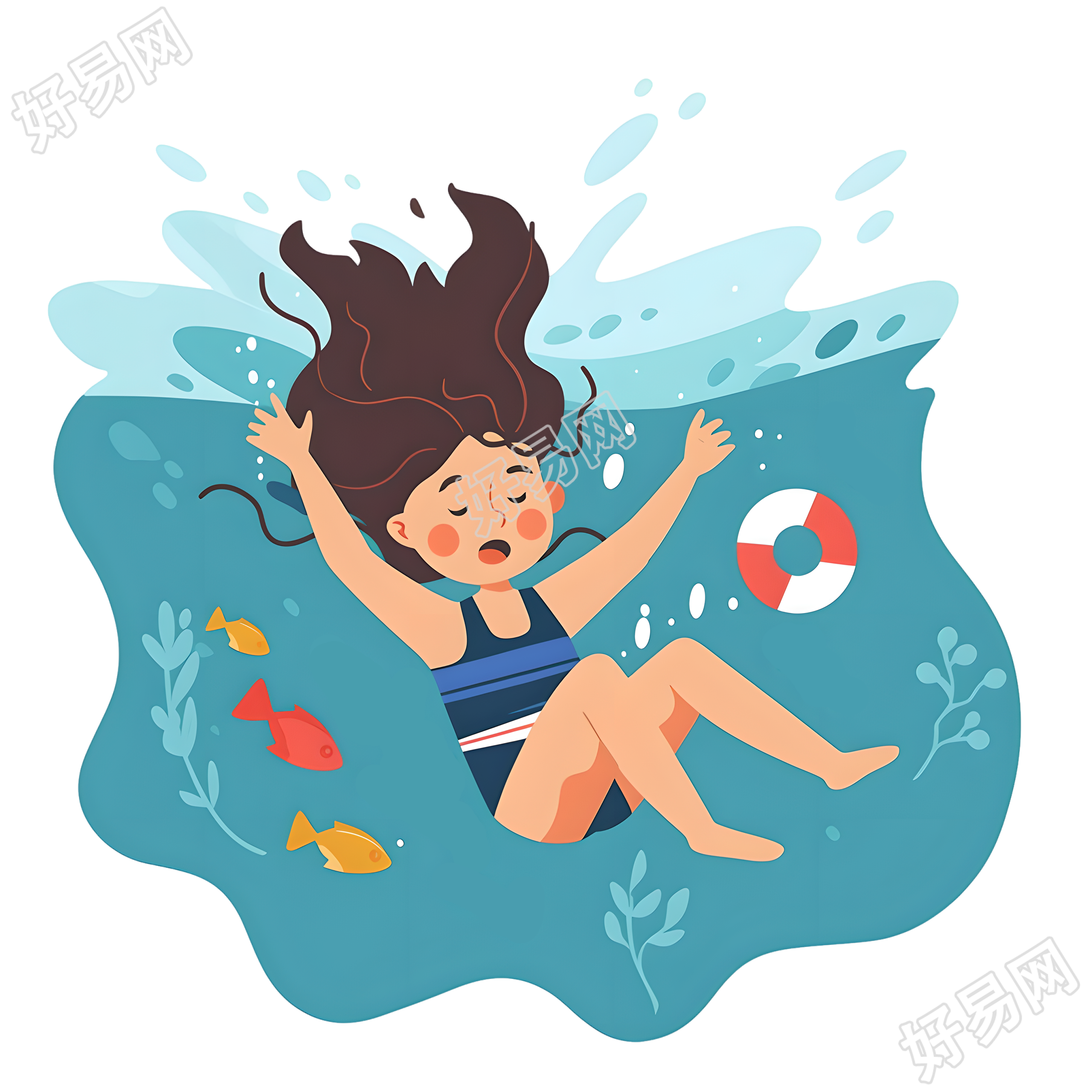 溺水女孩沉入水中素材