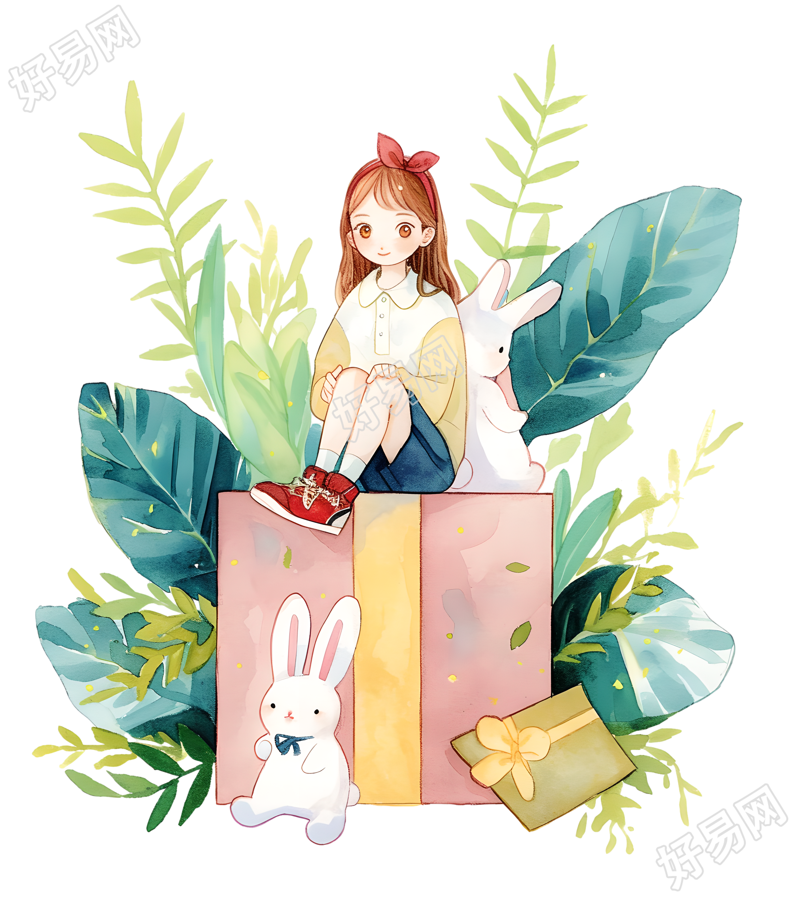 可爱女孩儿童水彩素材