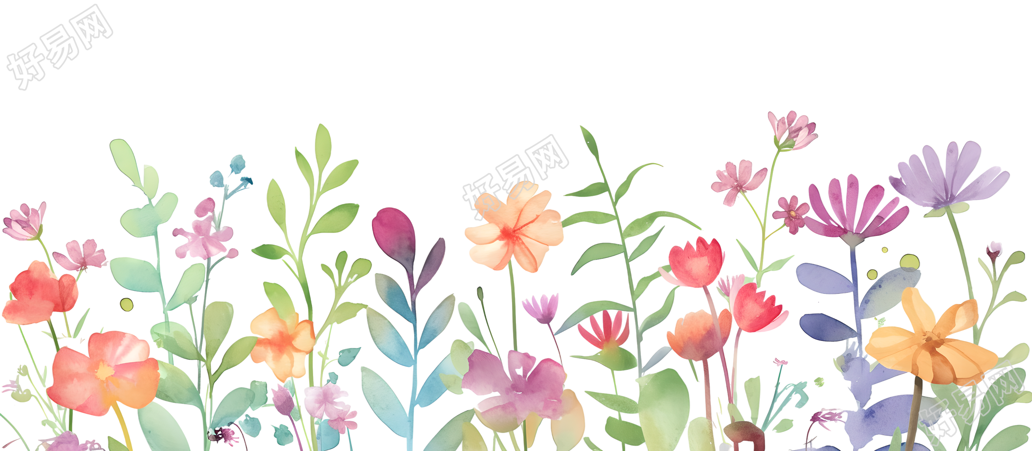 花丛儿童水彩插图