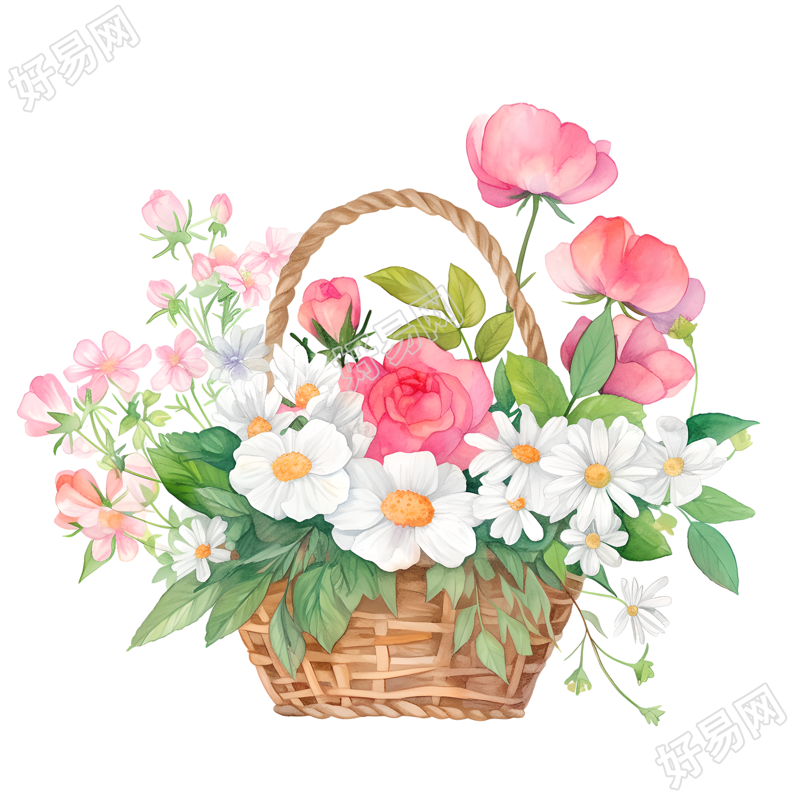 花篮儿童水彩插图素材