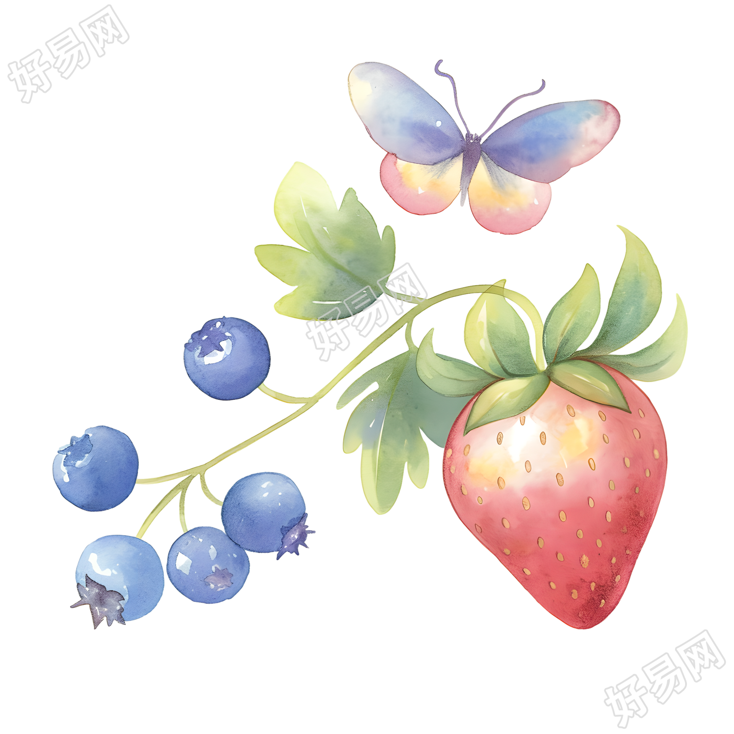 草莓儿童水彩插图