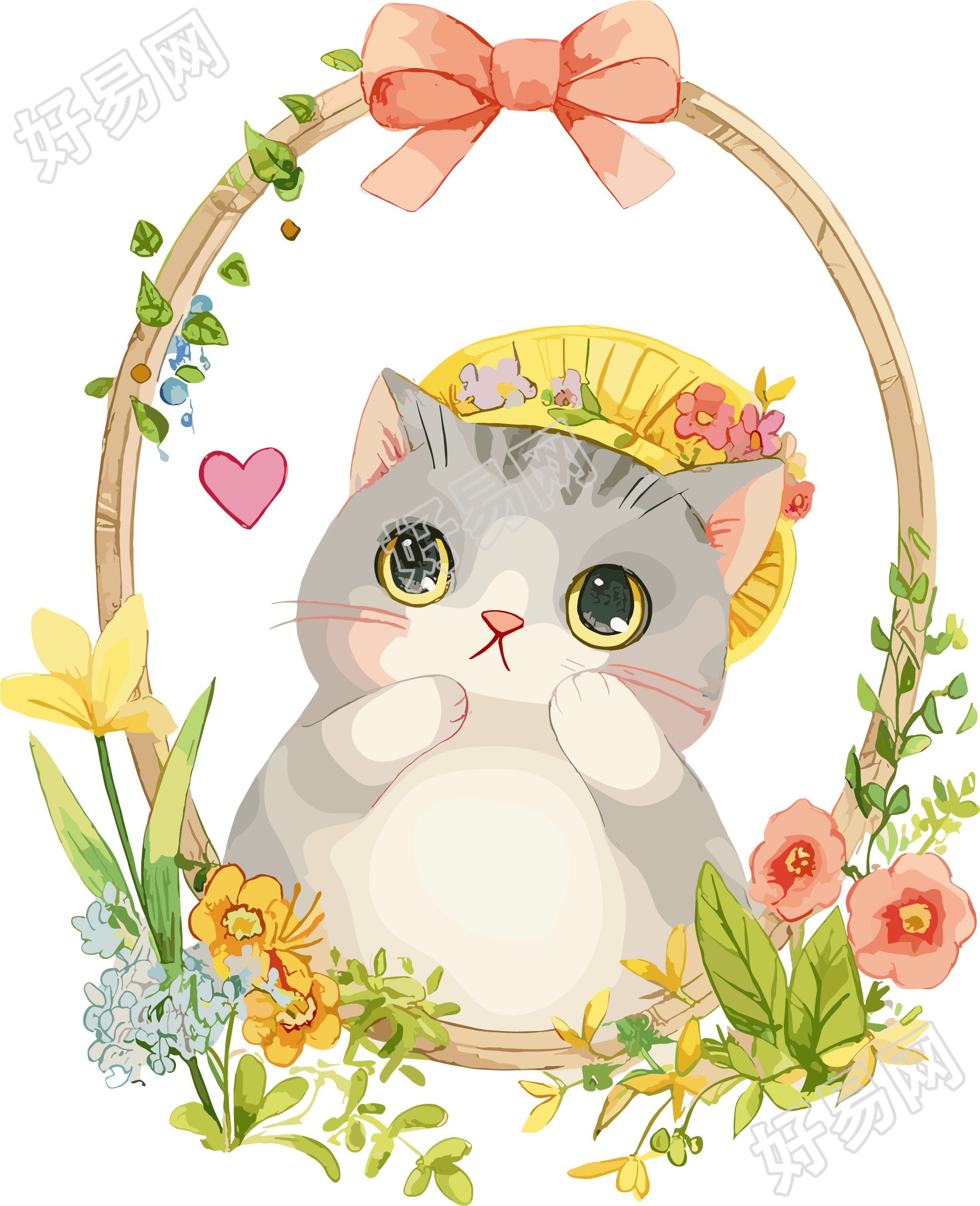 小猫儿童水彩插图