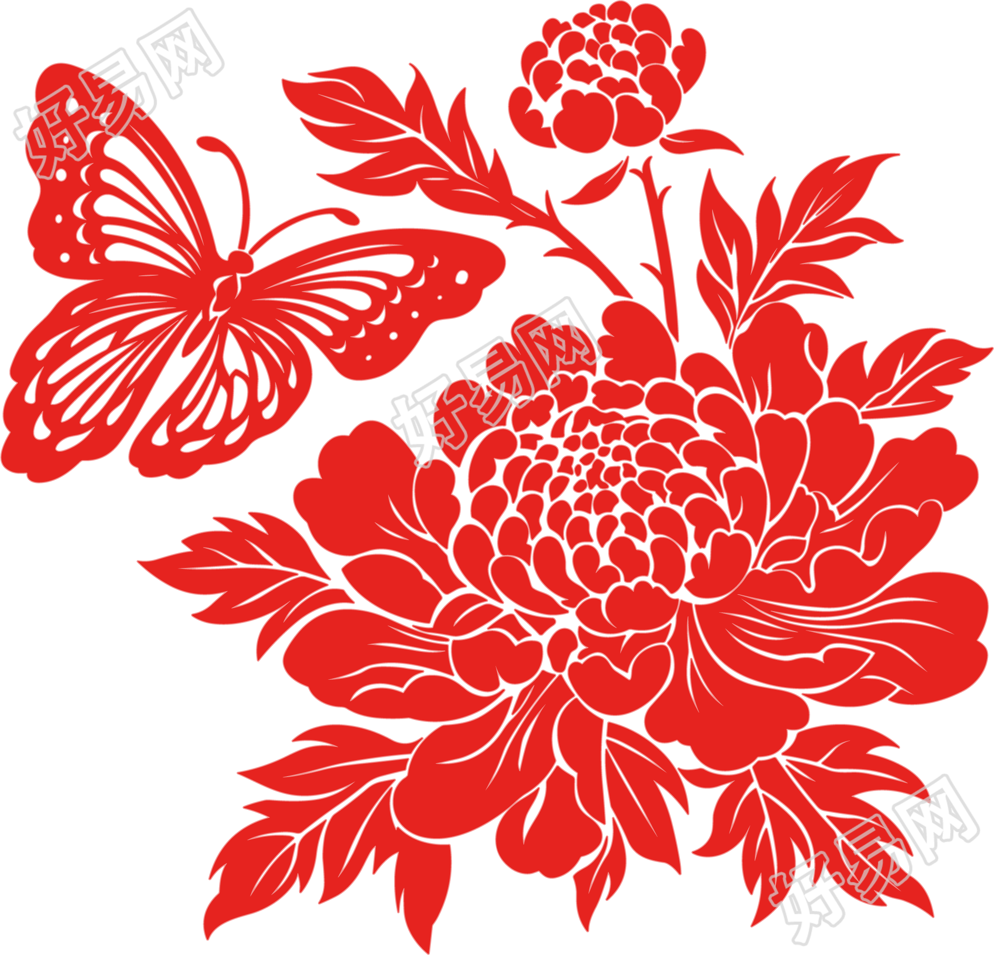 牡丹剪纸可商用素材