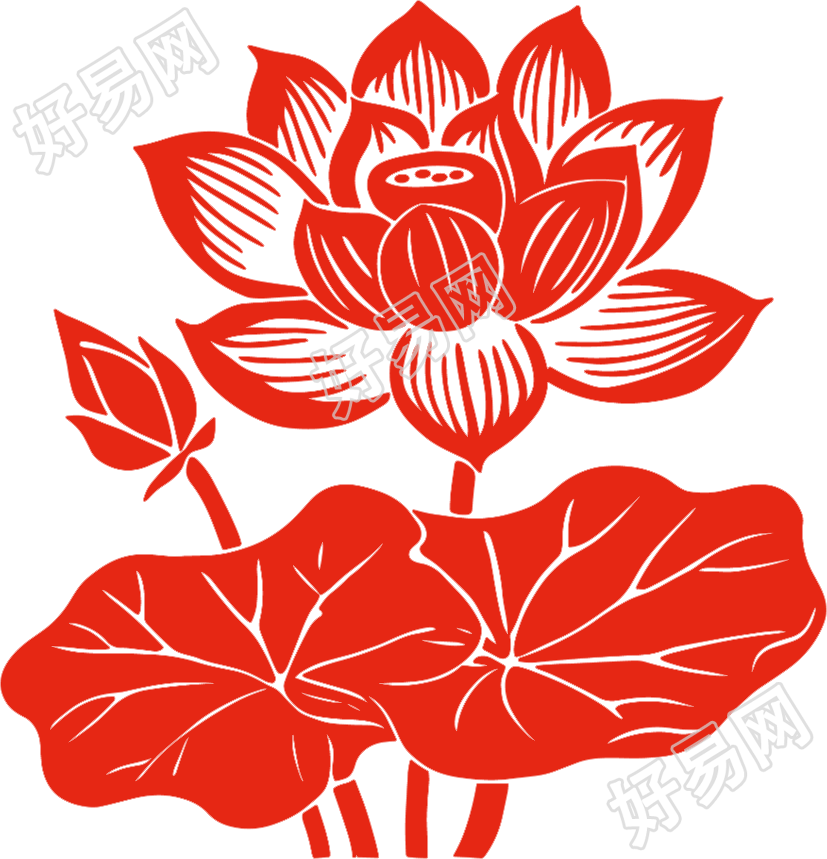 荷花剪纸装饰素材