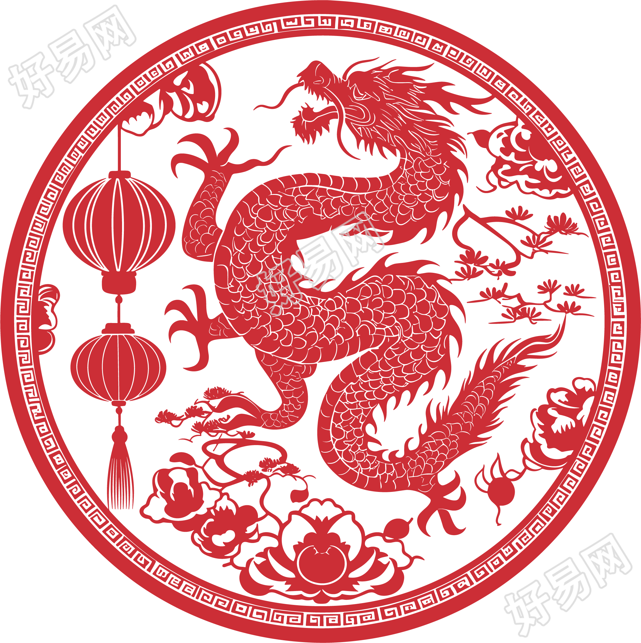 中国龙剪纸插图