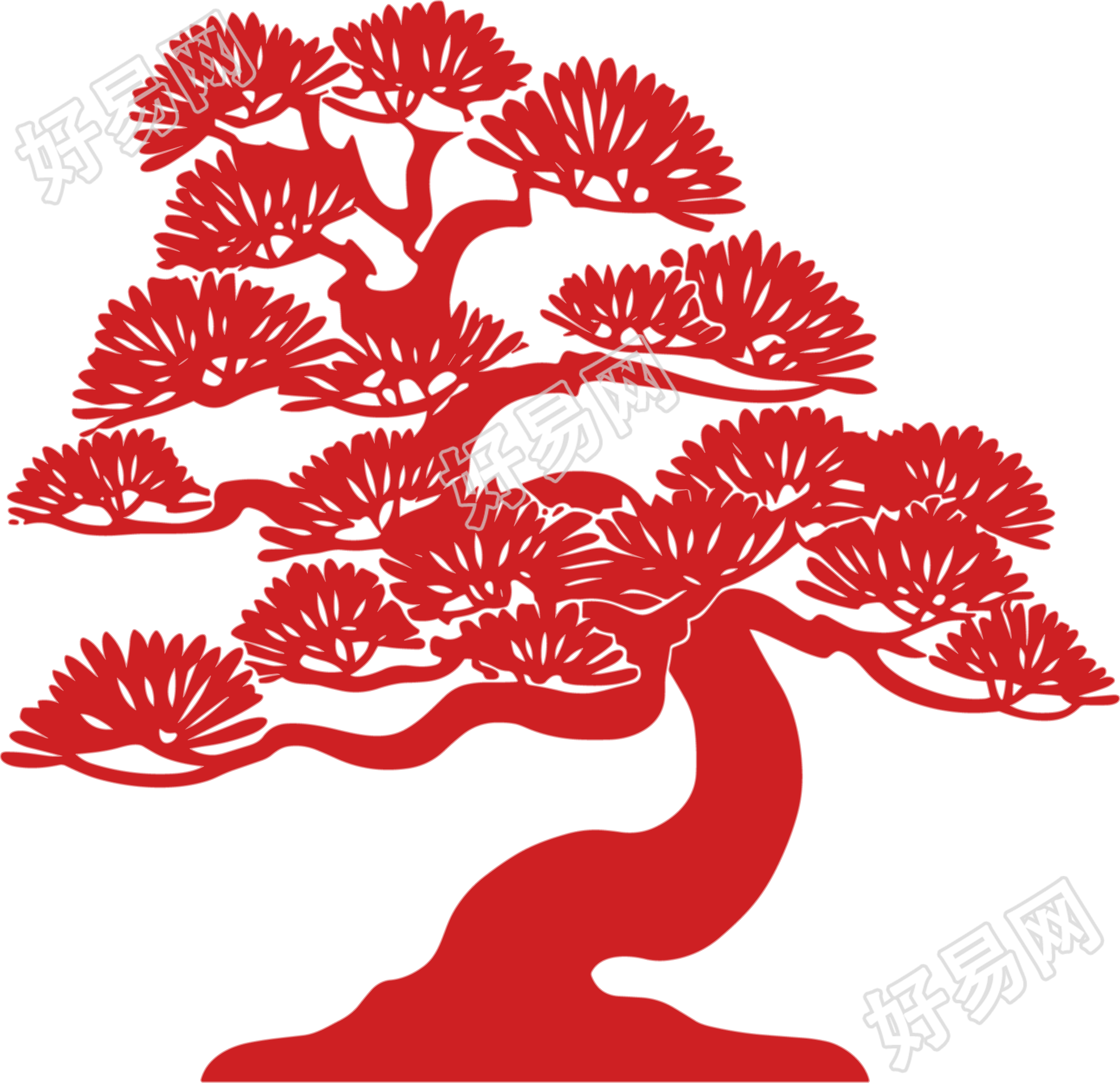 松树盆景剪纸素材