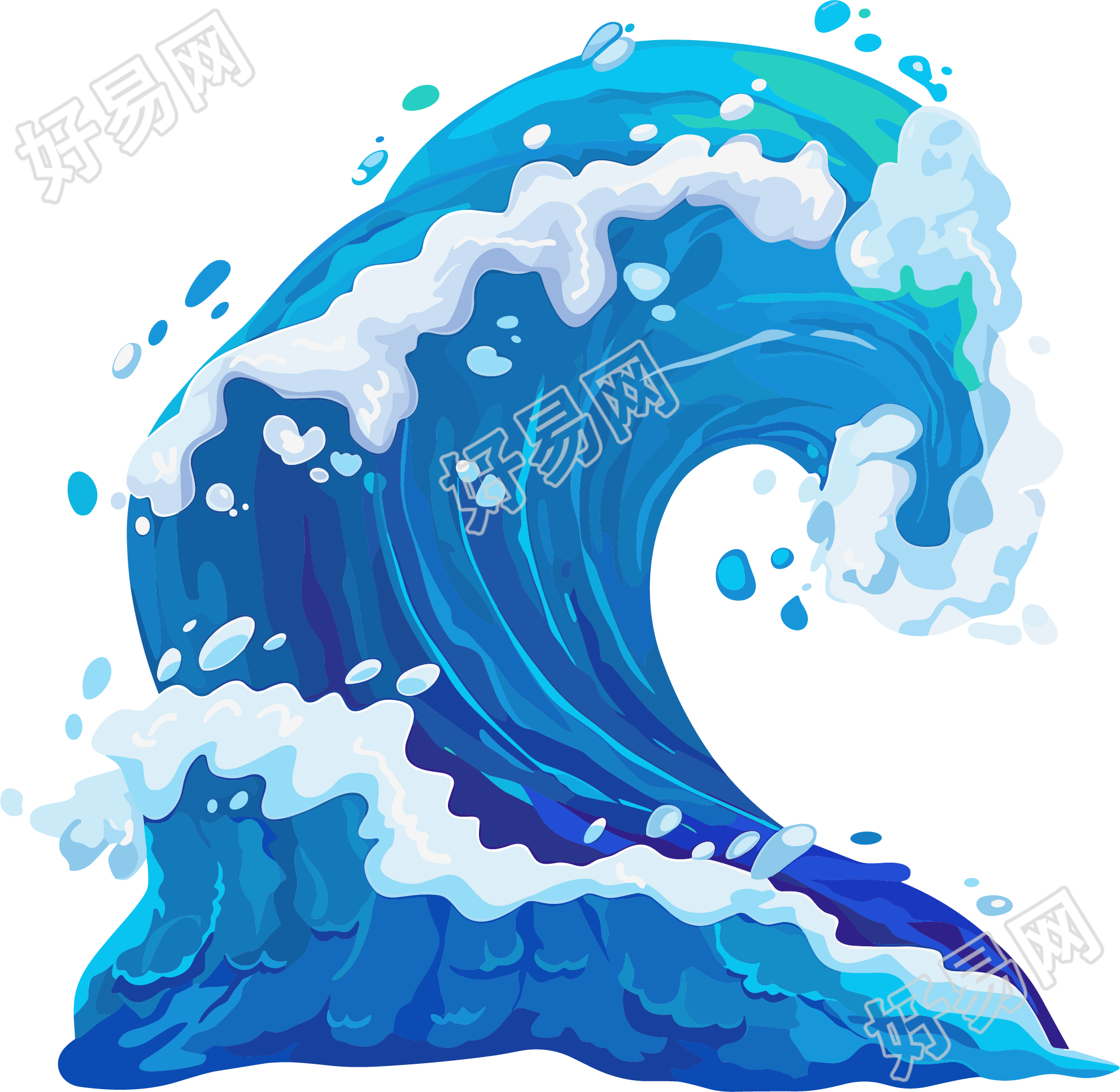 海浪防汛卡通风格素材