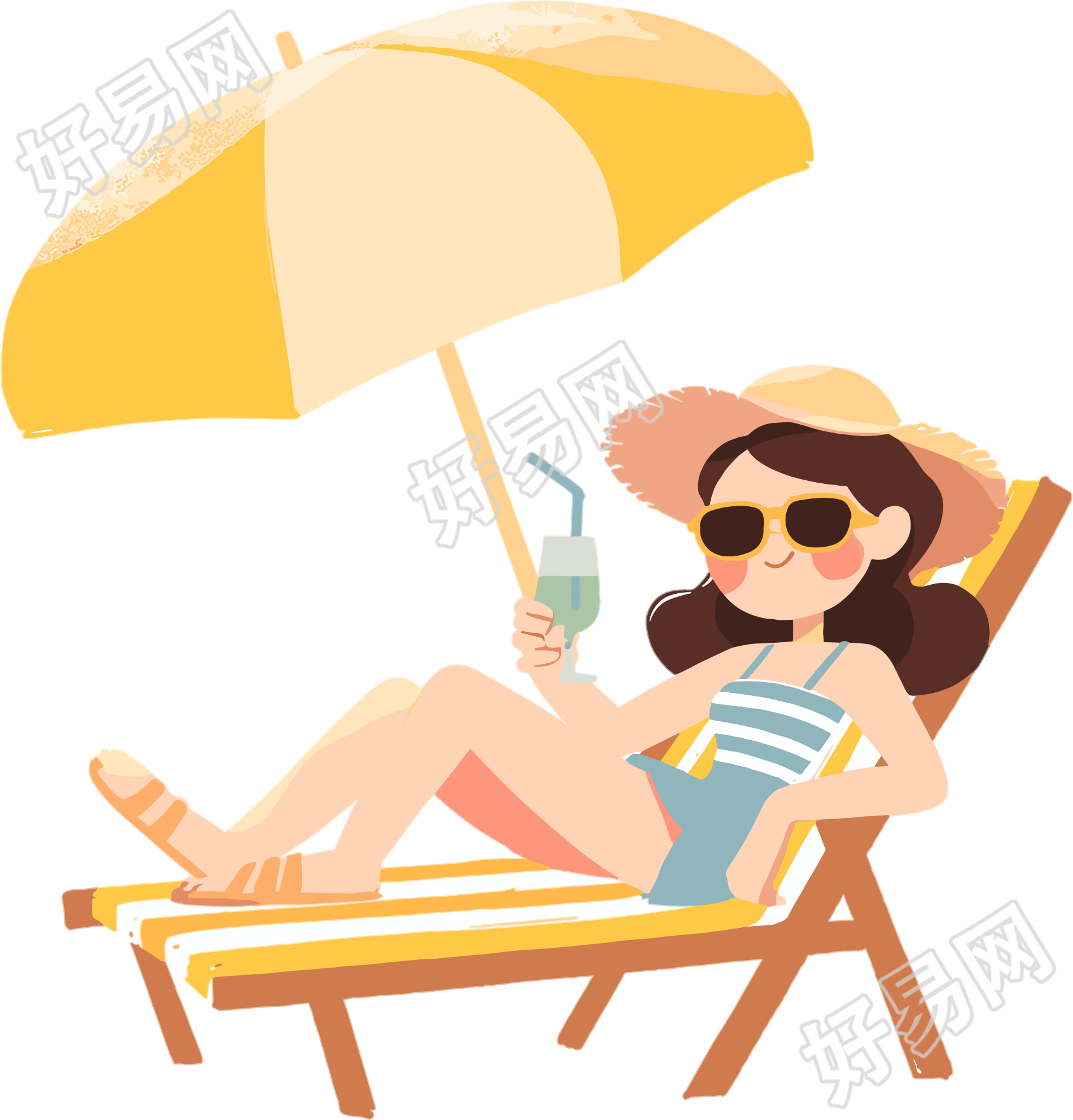 夏季防暑躺椅女孩素材