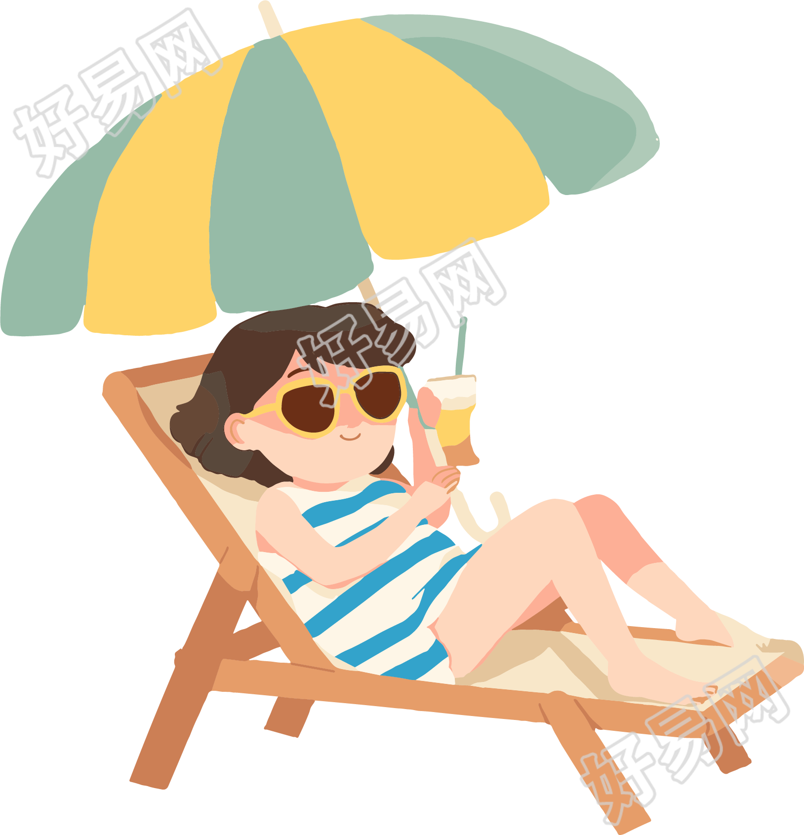 夏季防暑躺椅女孩元素