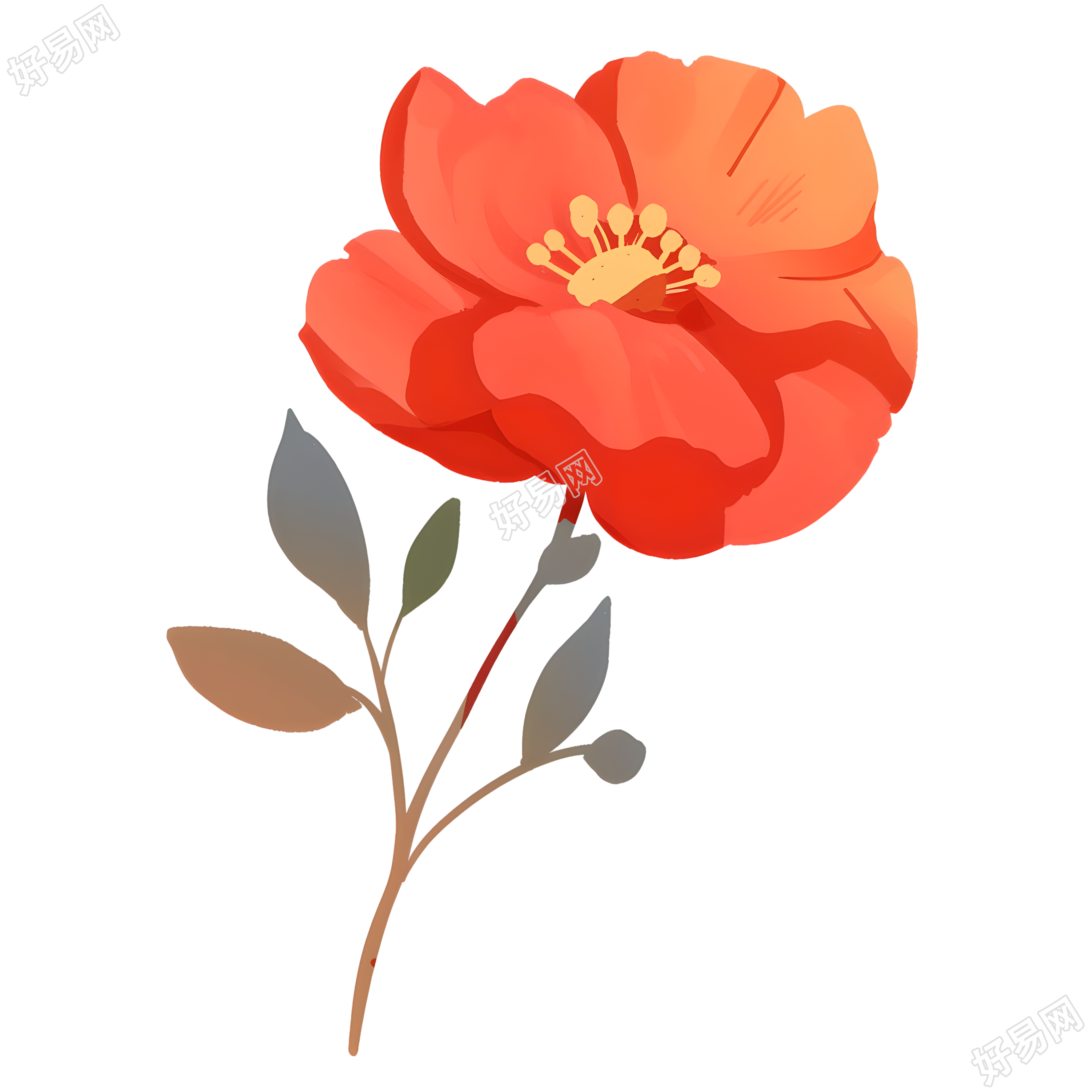 红色小花装饰元素