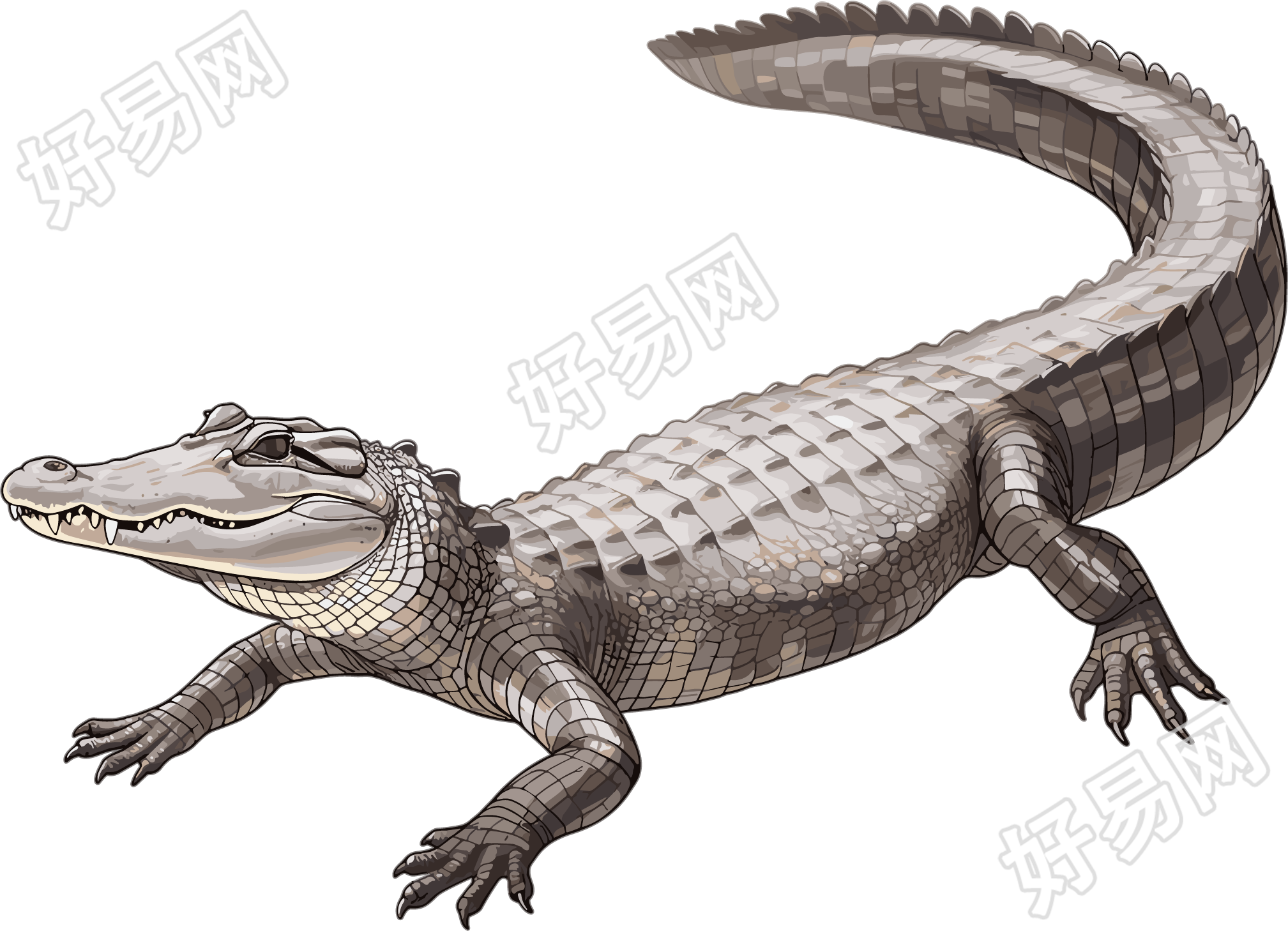 鳄鱼珍稀动物插画