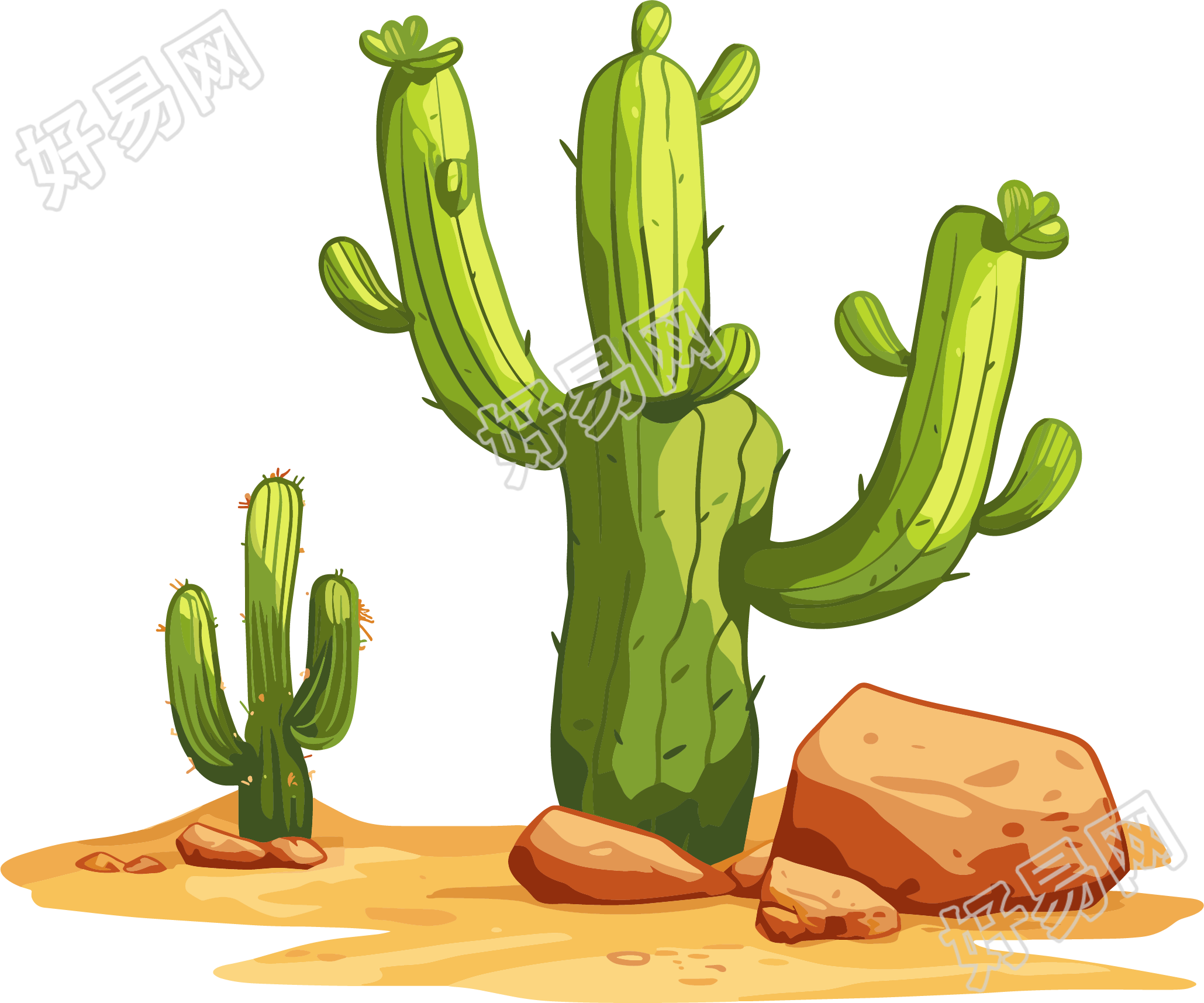 沙漠仙人掌抗旱卡通插图