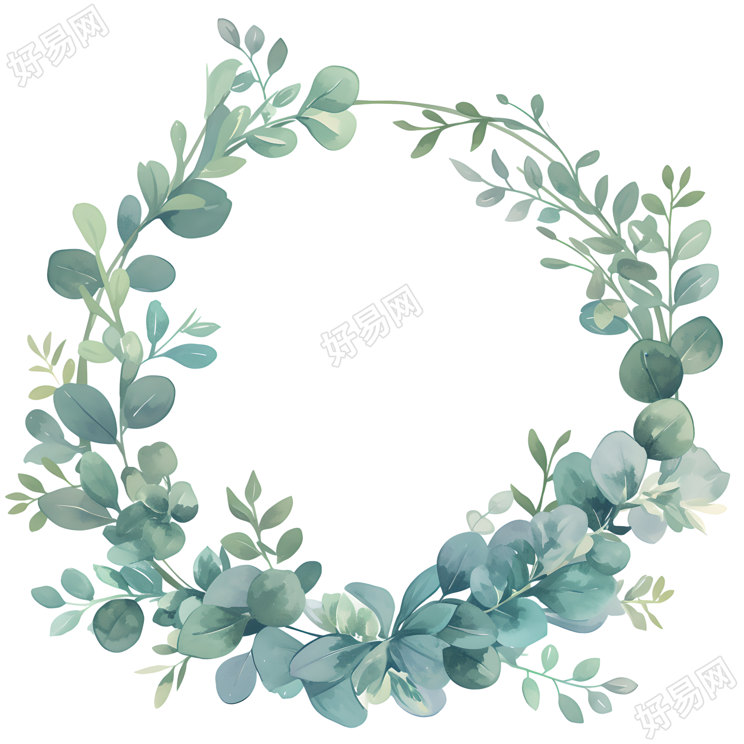水彩花环清新元素