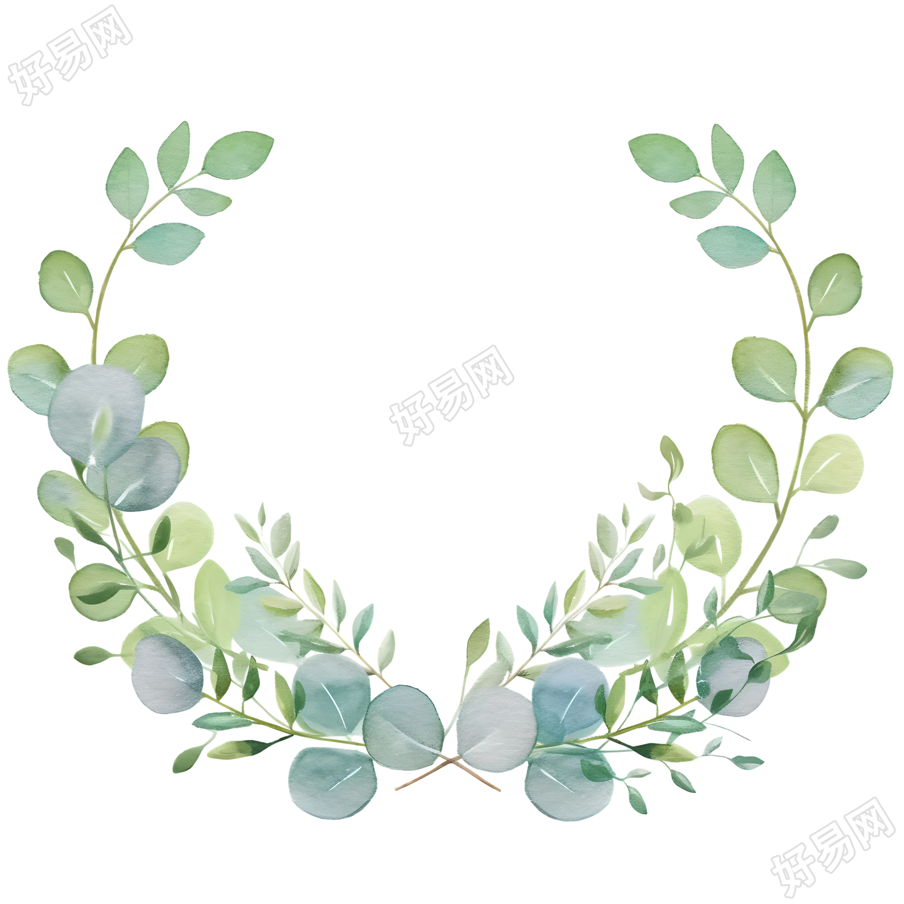 水彩花环对称美素材