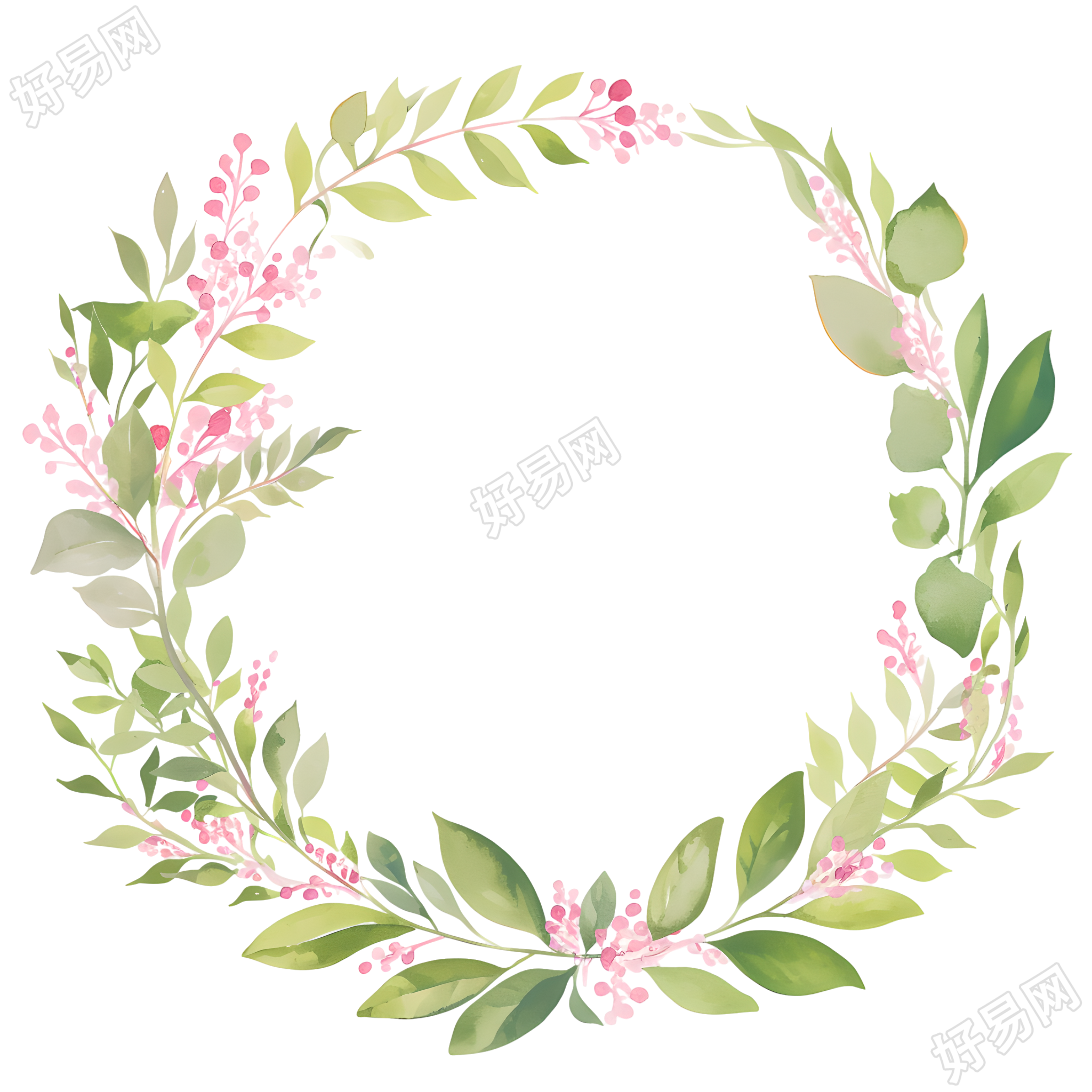 水彩花环唯美插画