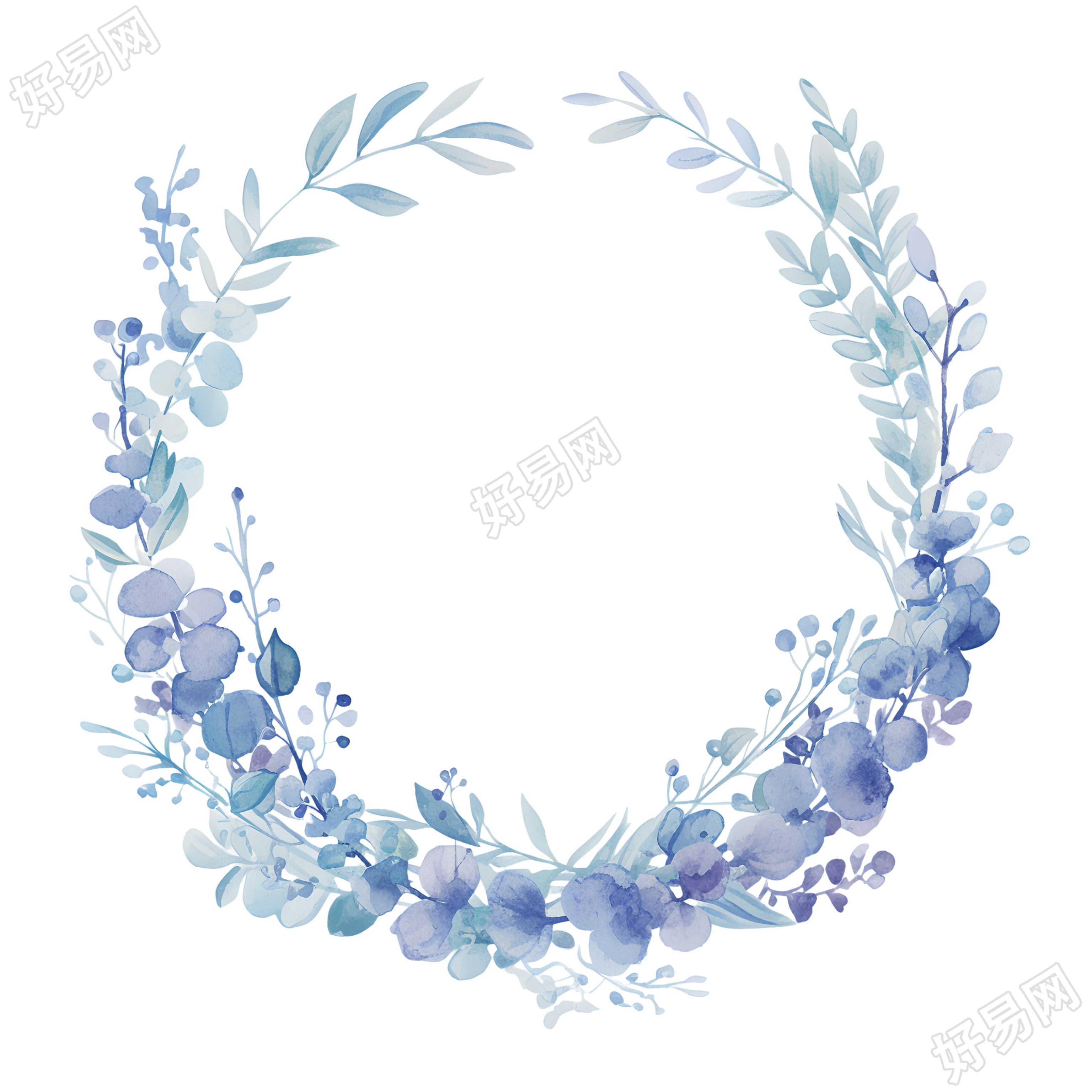 水彩花环蓝紫色插图
