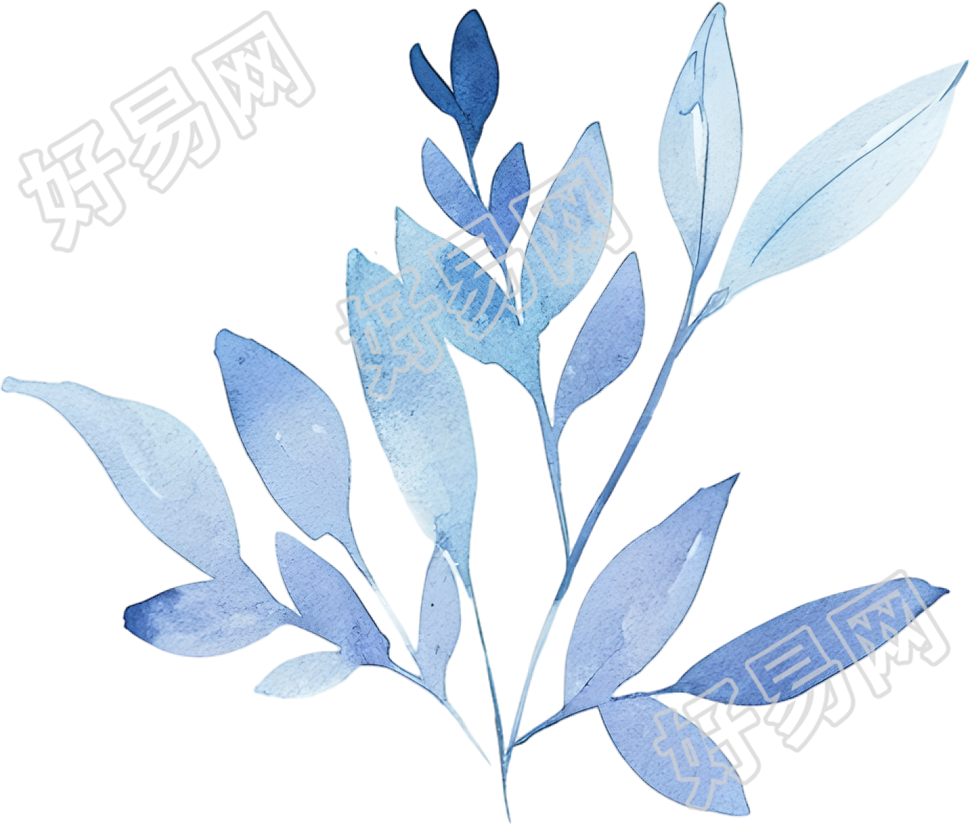 水彩叶子浅蓝色元素