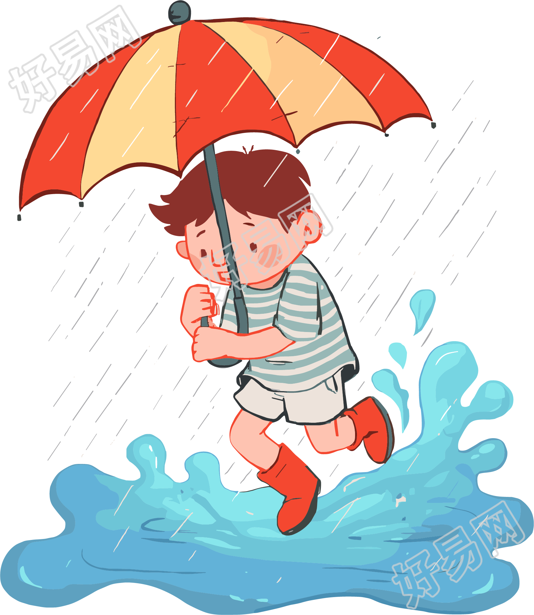 暴风雨中的男孩插画