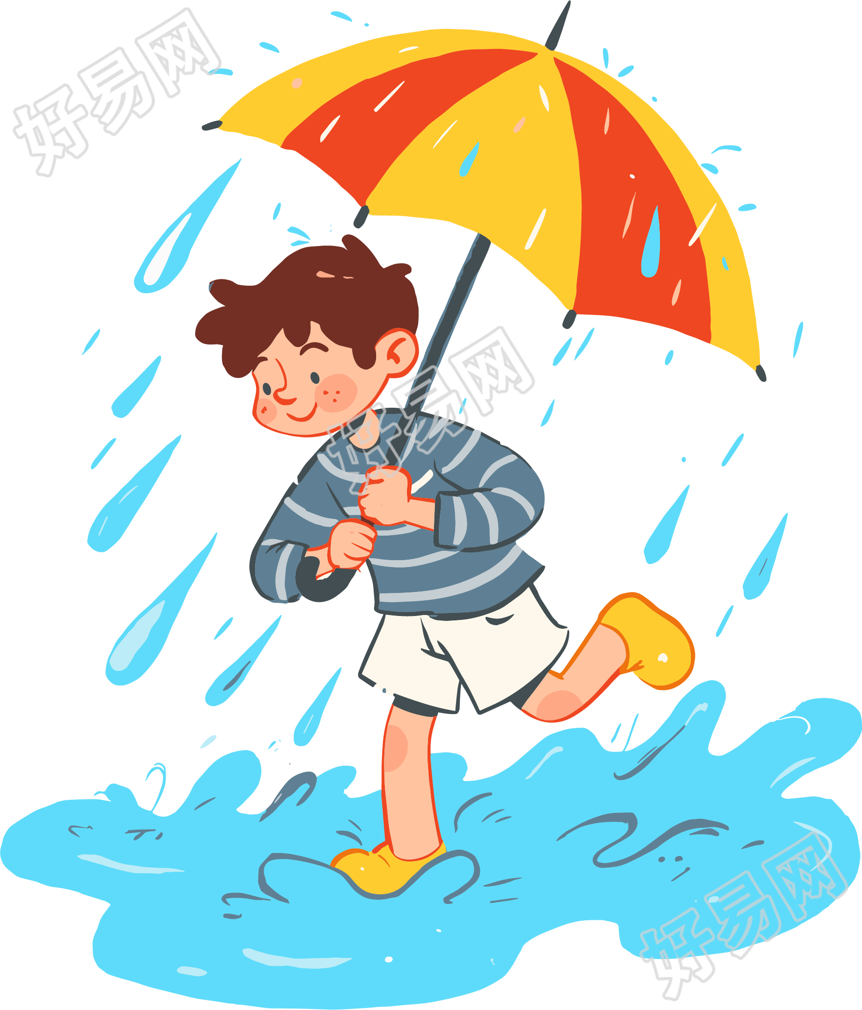 打伞男孩暴风雨元素
