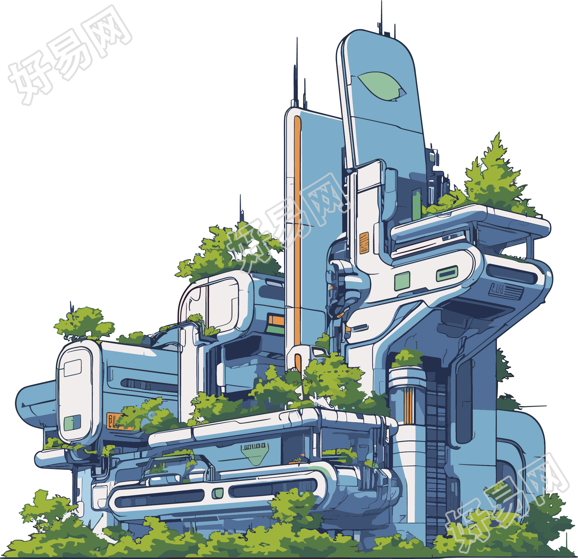 未来城市漫画插图