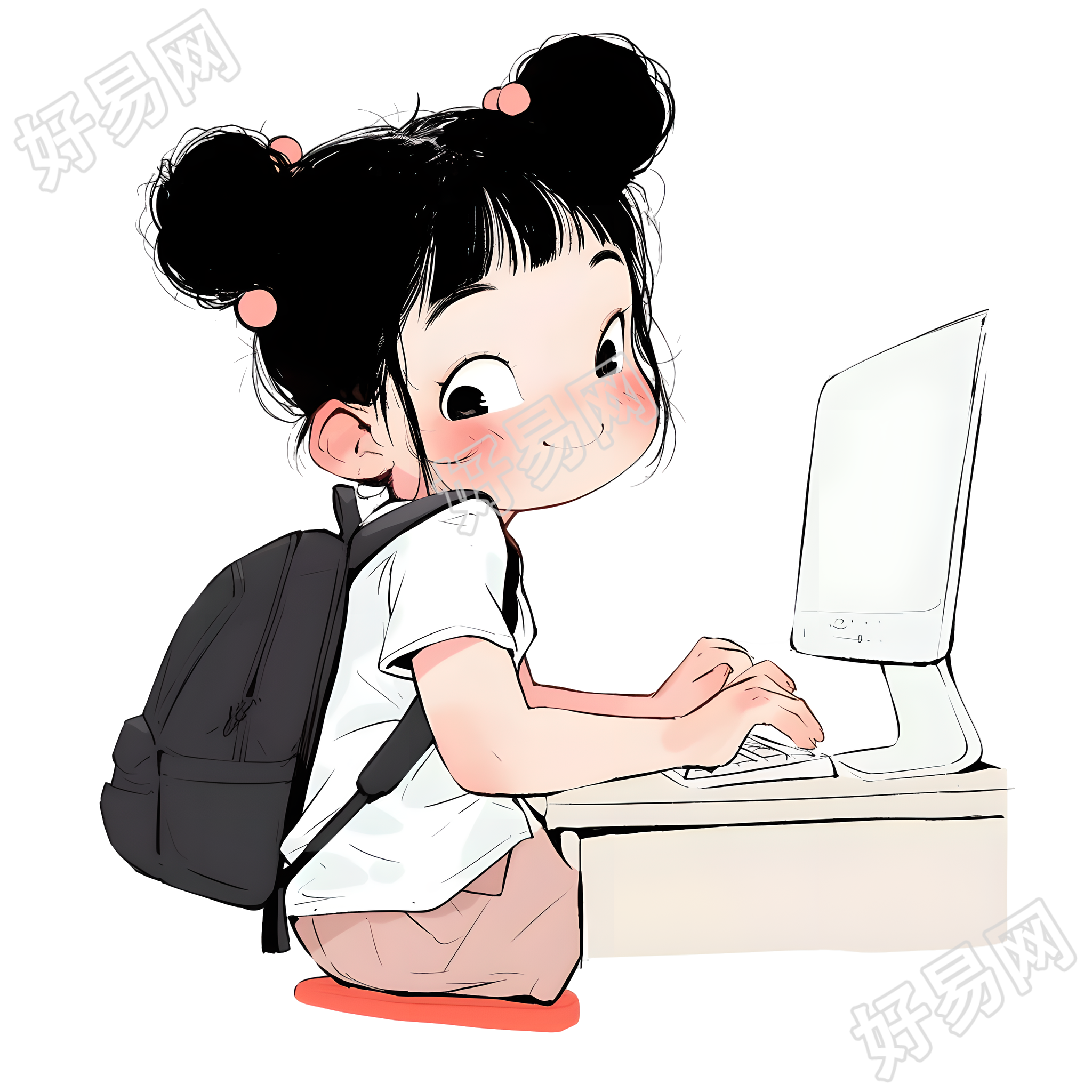 可爱小女孩玩电脑素材