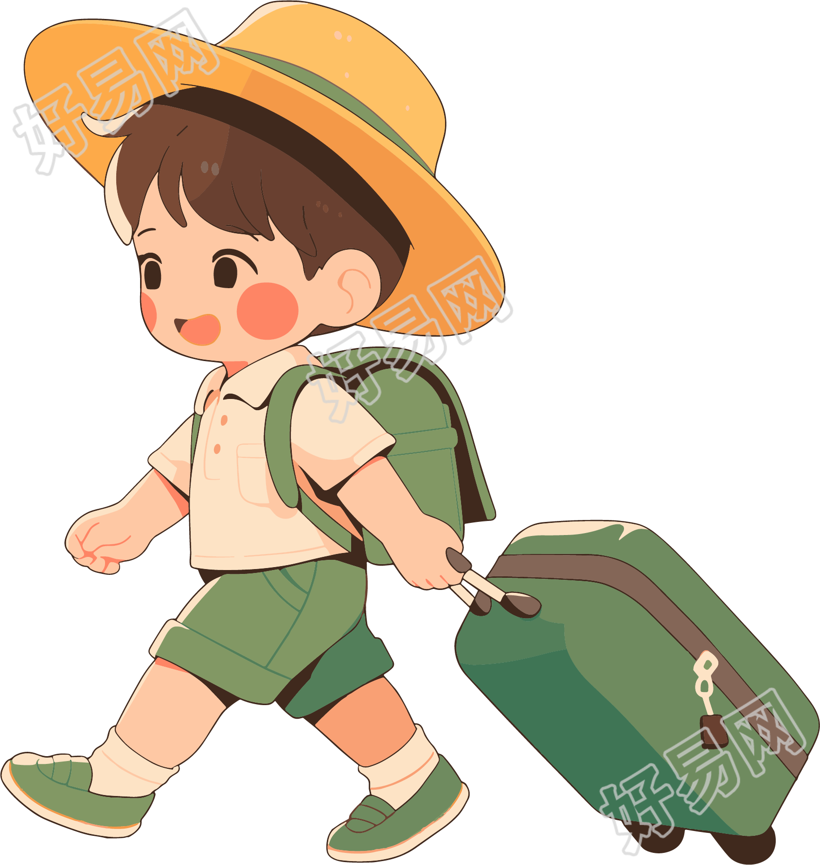 小学生旅游卡通插图