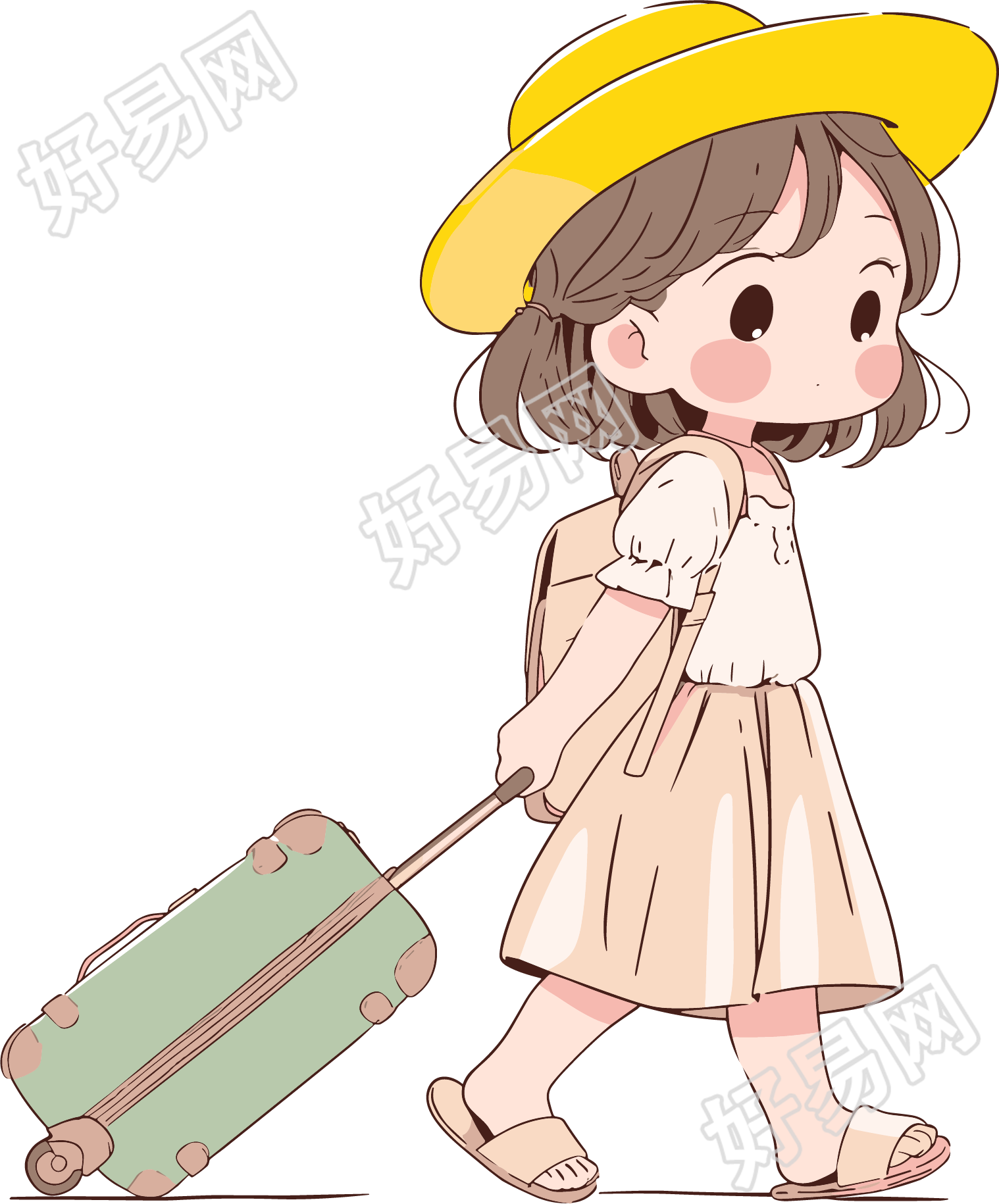 小学生旅游卡通插画